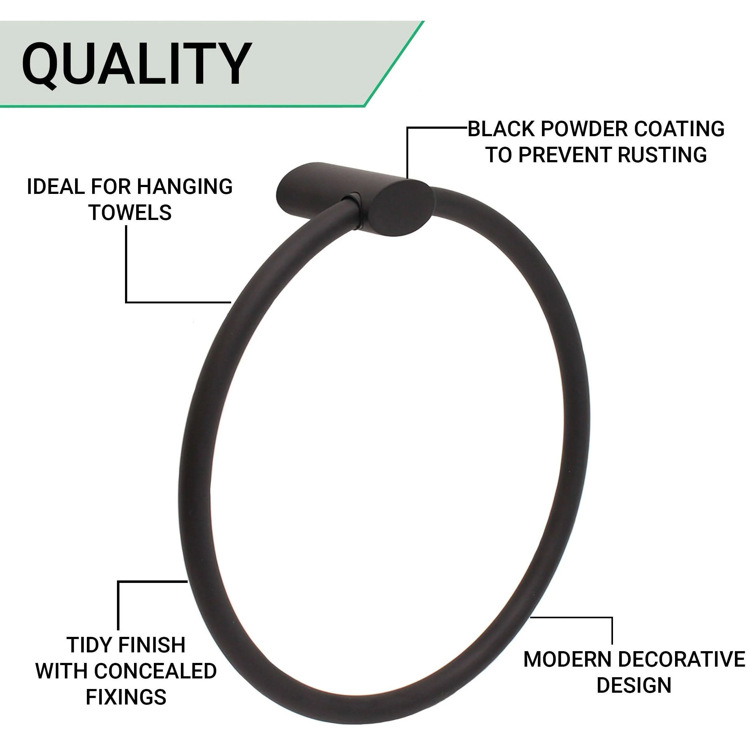 Single Towel Ring - Matt Black - Image 5