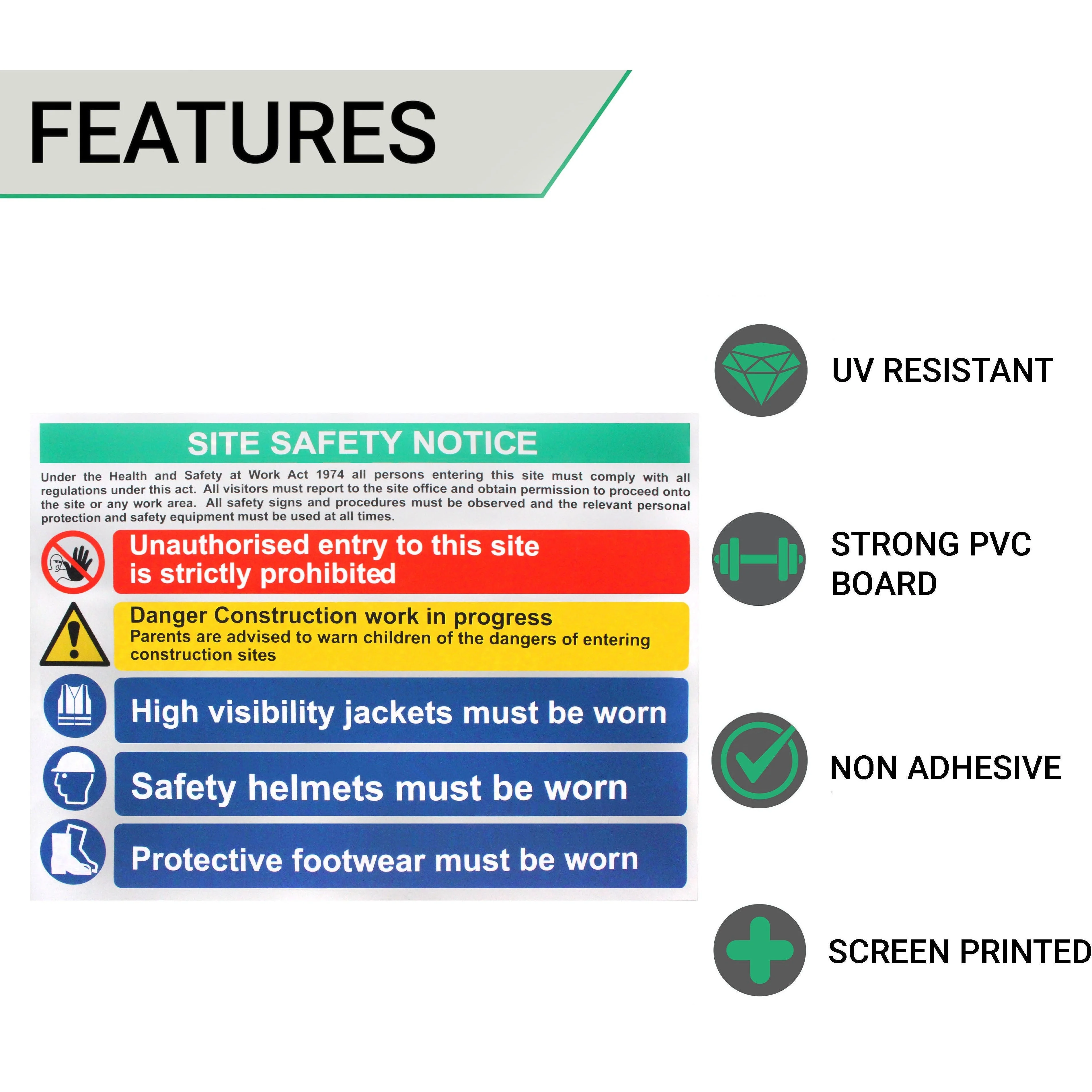 Site Safety Notice 800x600mm Foamex Screw or Tie Fixed - Image 2