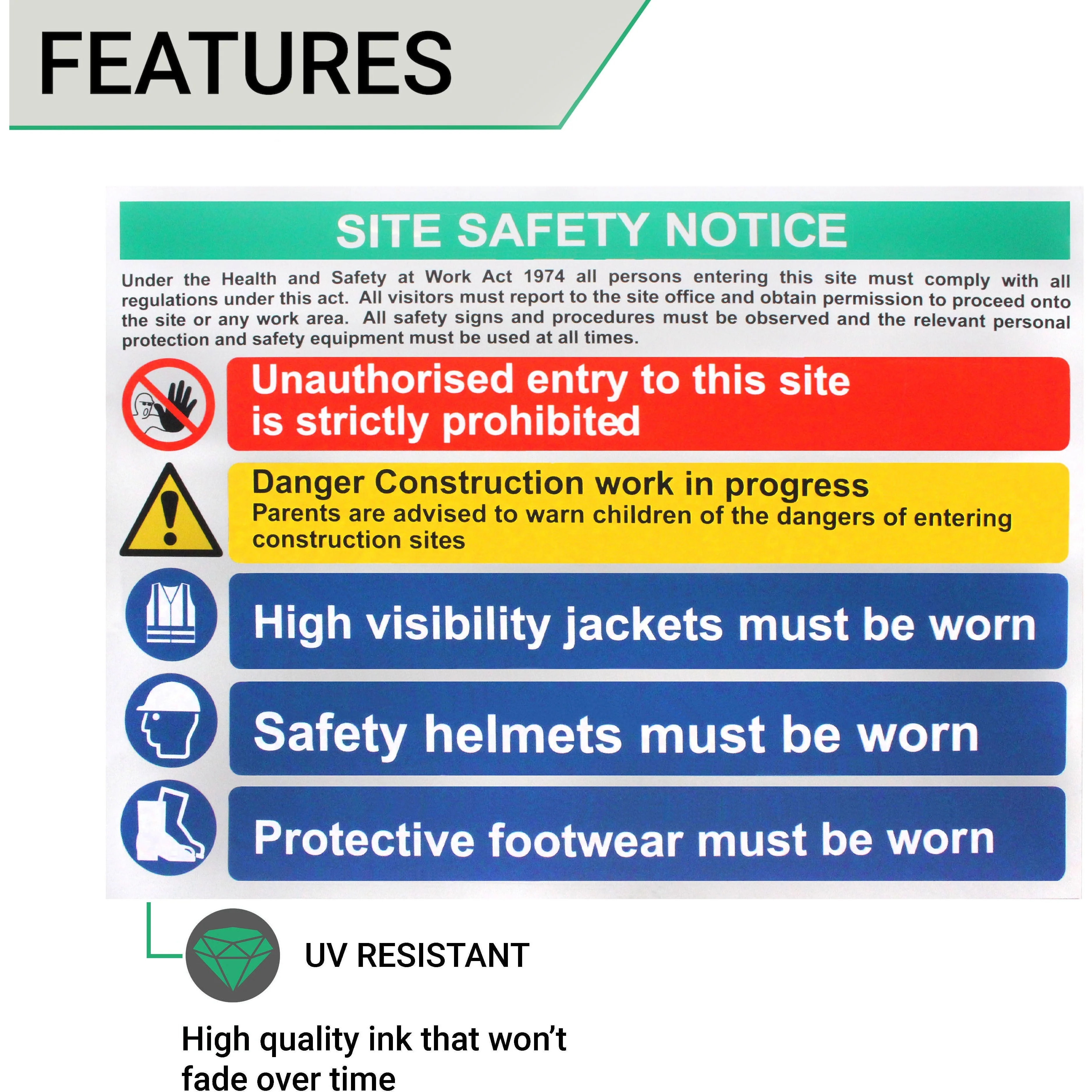 Site Safety Notice 800x600mm Foamex Screw or Tie Fixed - Image 3
