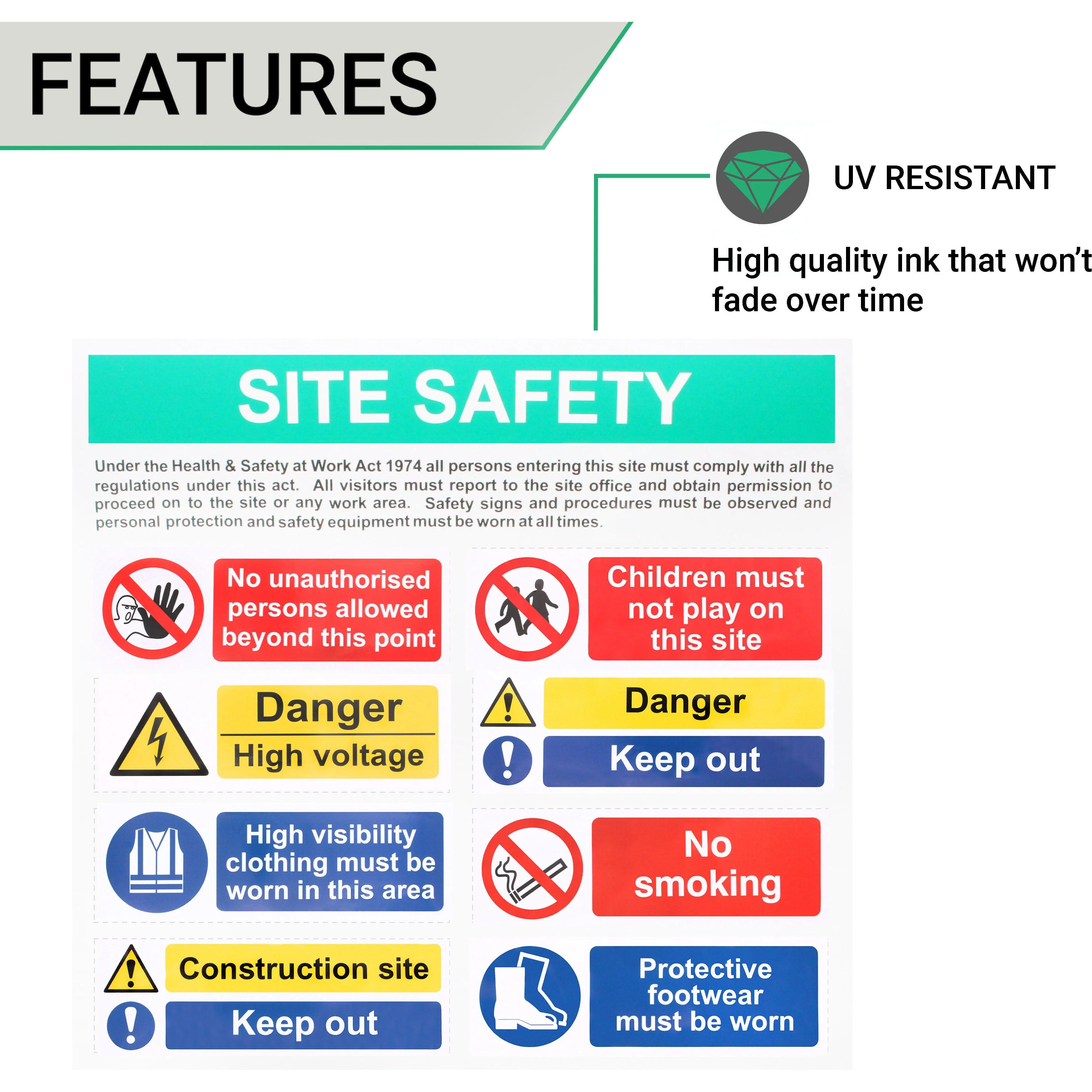 Site Safety Sign Build Own Composite Kit 650 x 650mm with 12 signs - Image 3