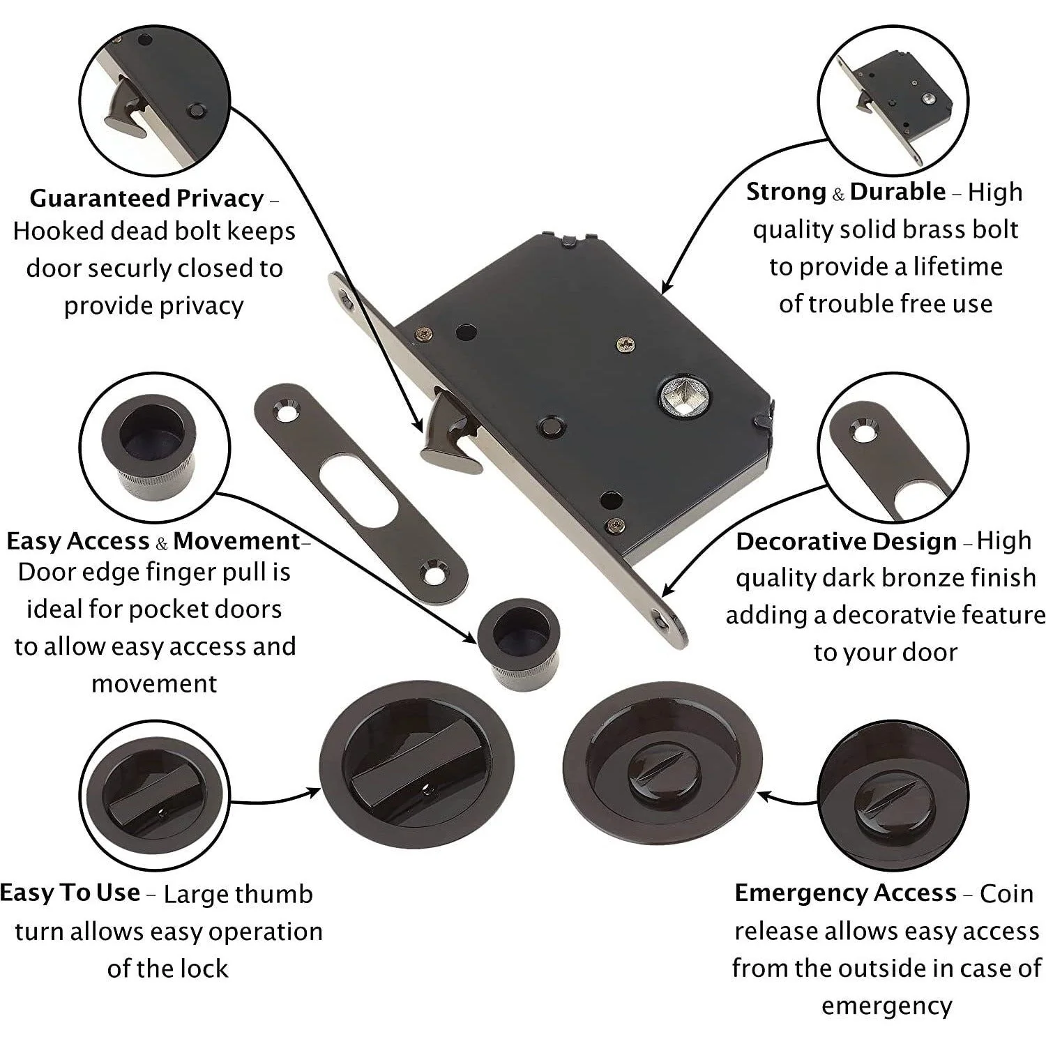 Sliding Door Bathroom Mortice Lock - Dark Bronze - Image 3