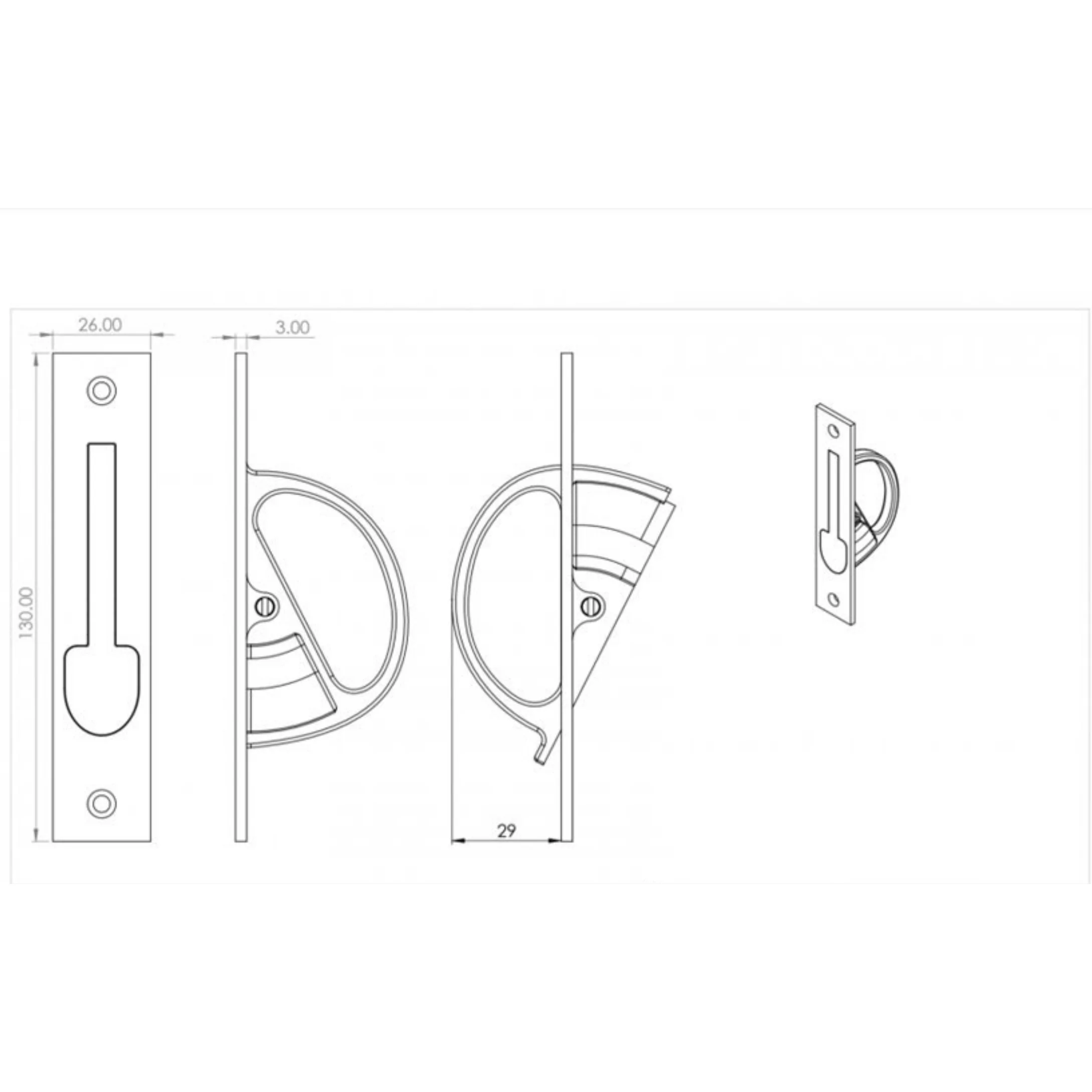 Sliding Door Edge Pull - Satin Brass - Image 2