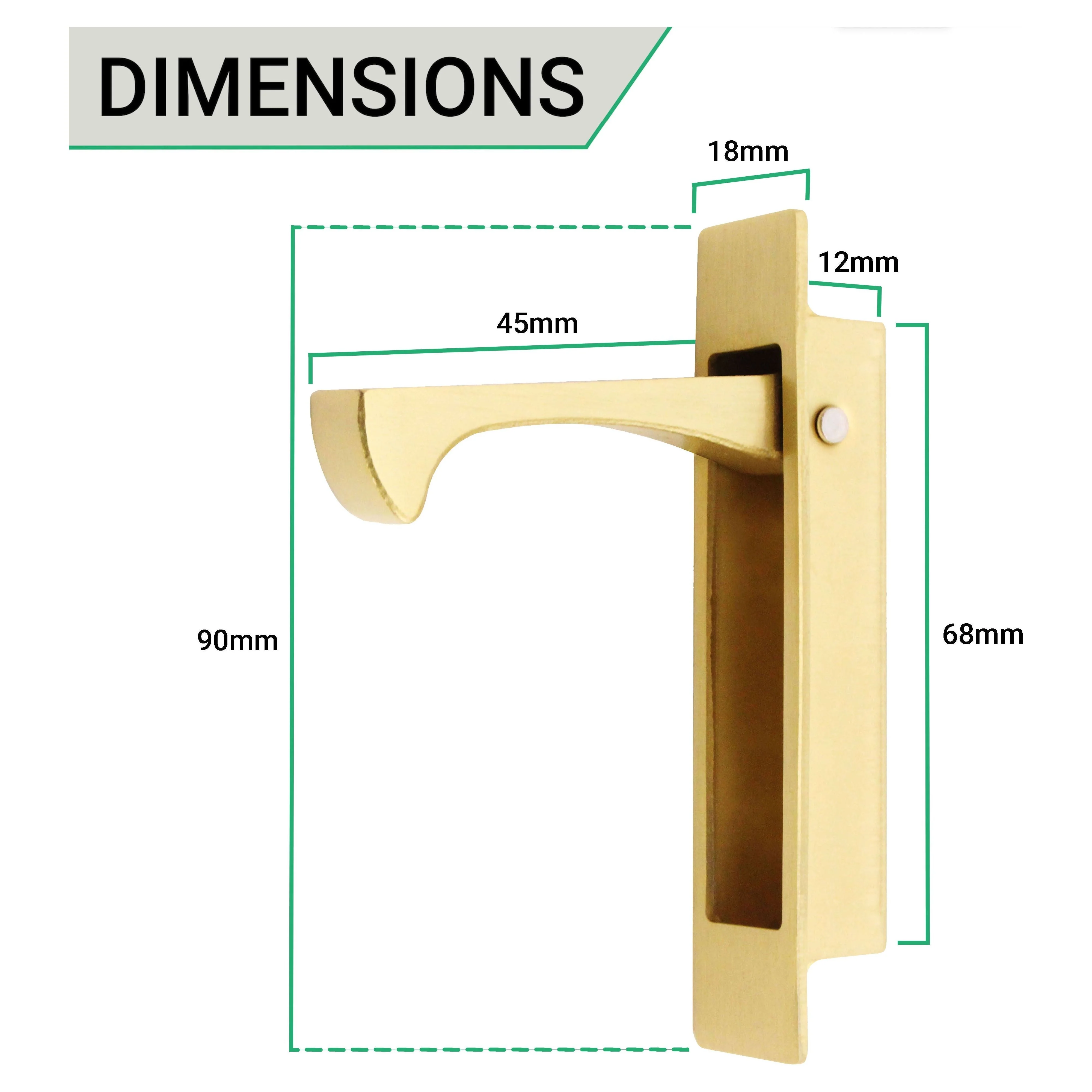 Sliding Pocket Door Edge Pull - 90mm x 18mm x 14mm Deep - Satin Brass - Image 4