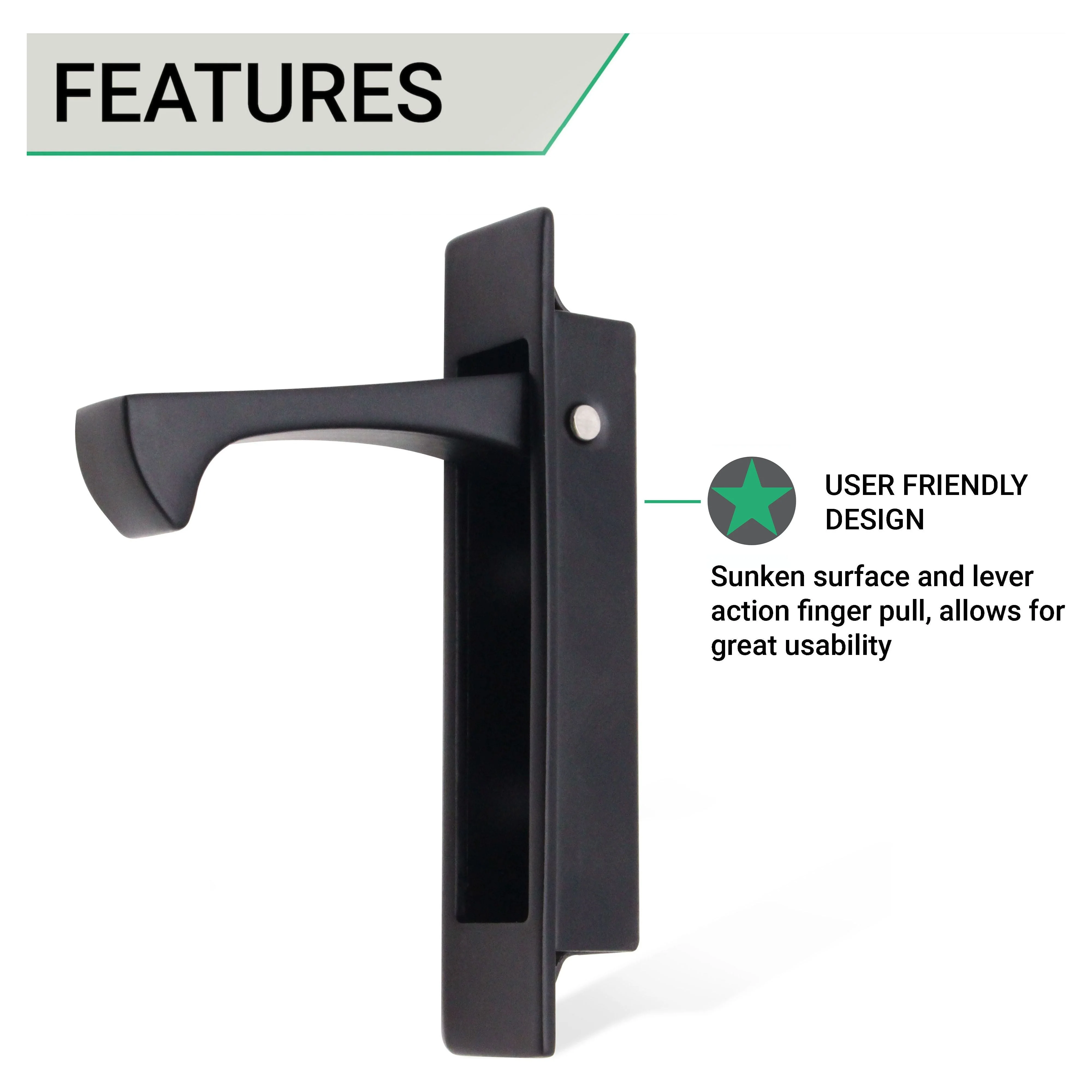 Sliding Pocket Door Edge Pull - 90mm x 18mm x 14mm Deep - Matt Black - Image 3