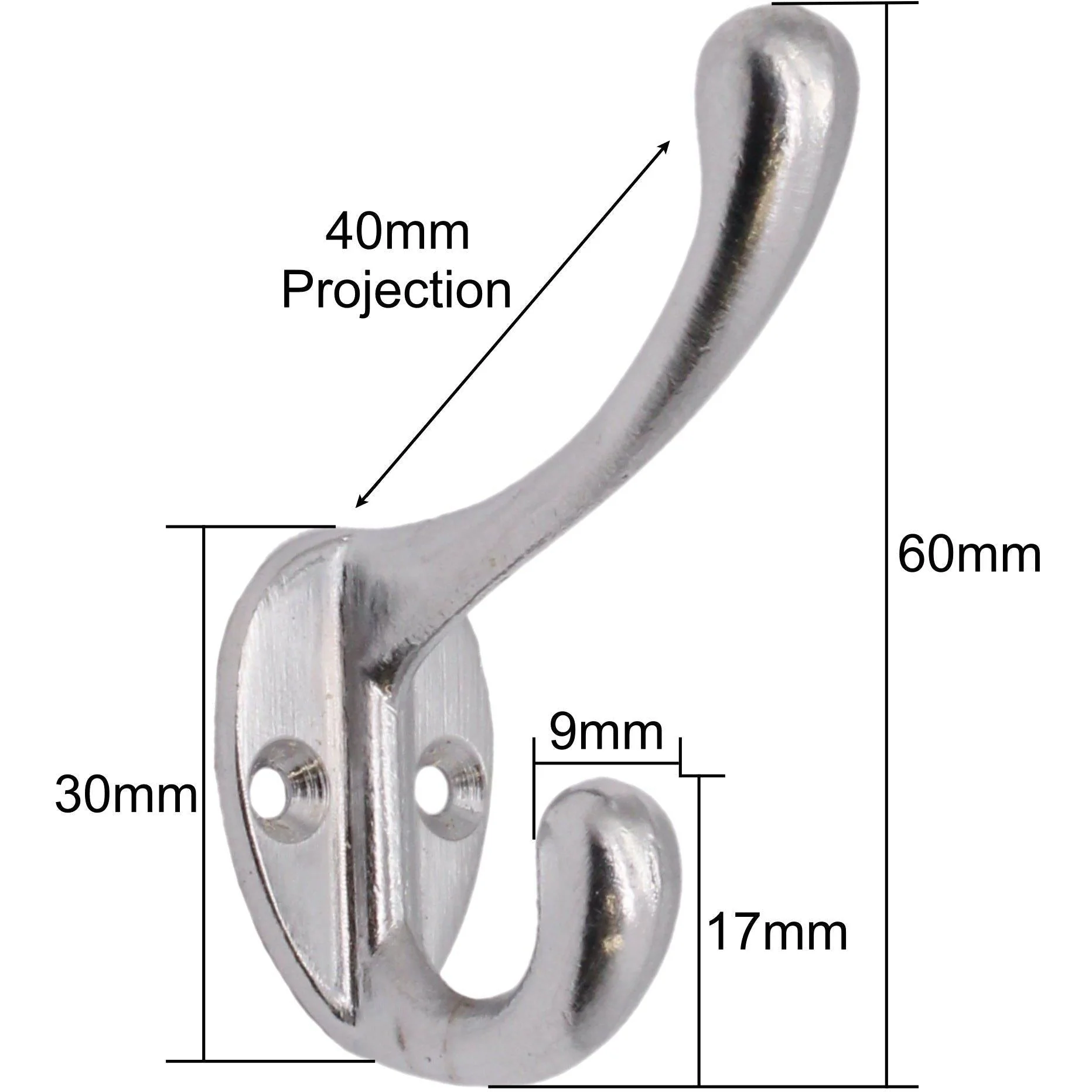 Hat Coat & Robe Hook - 60mm - Satin Chrome - Pack of 4 - Image 3