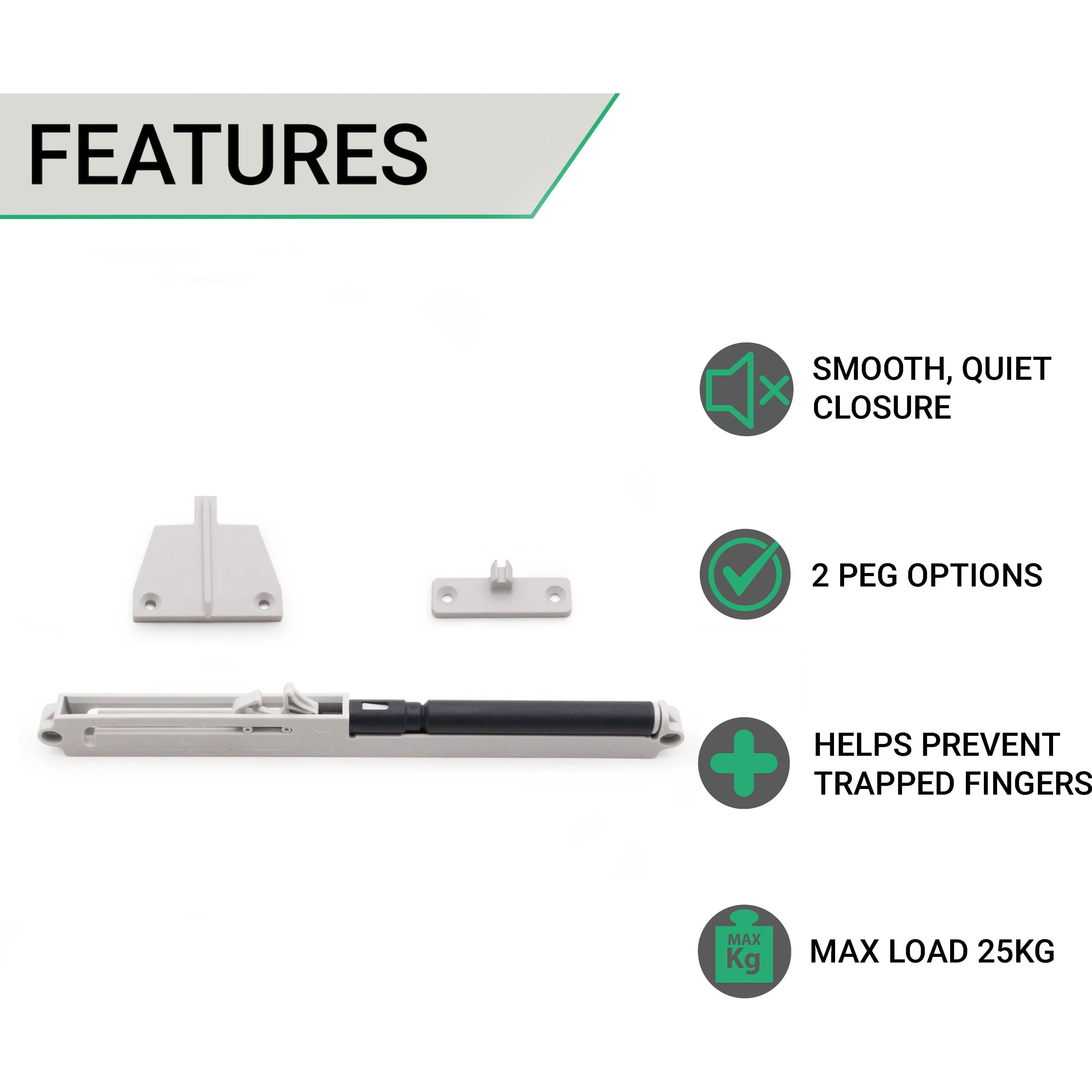 Soft Close Drawer Damper 25kg Force for Wood or Metal Drawers - Image 2