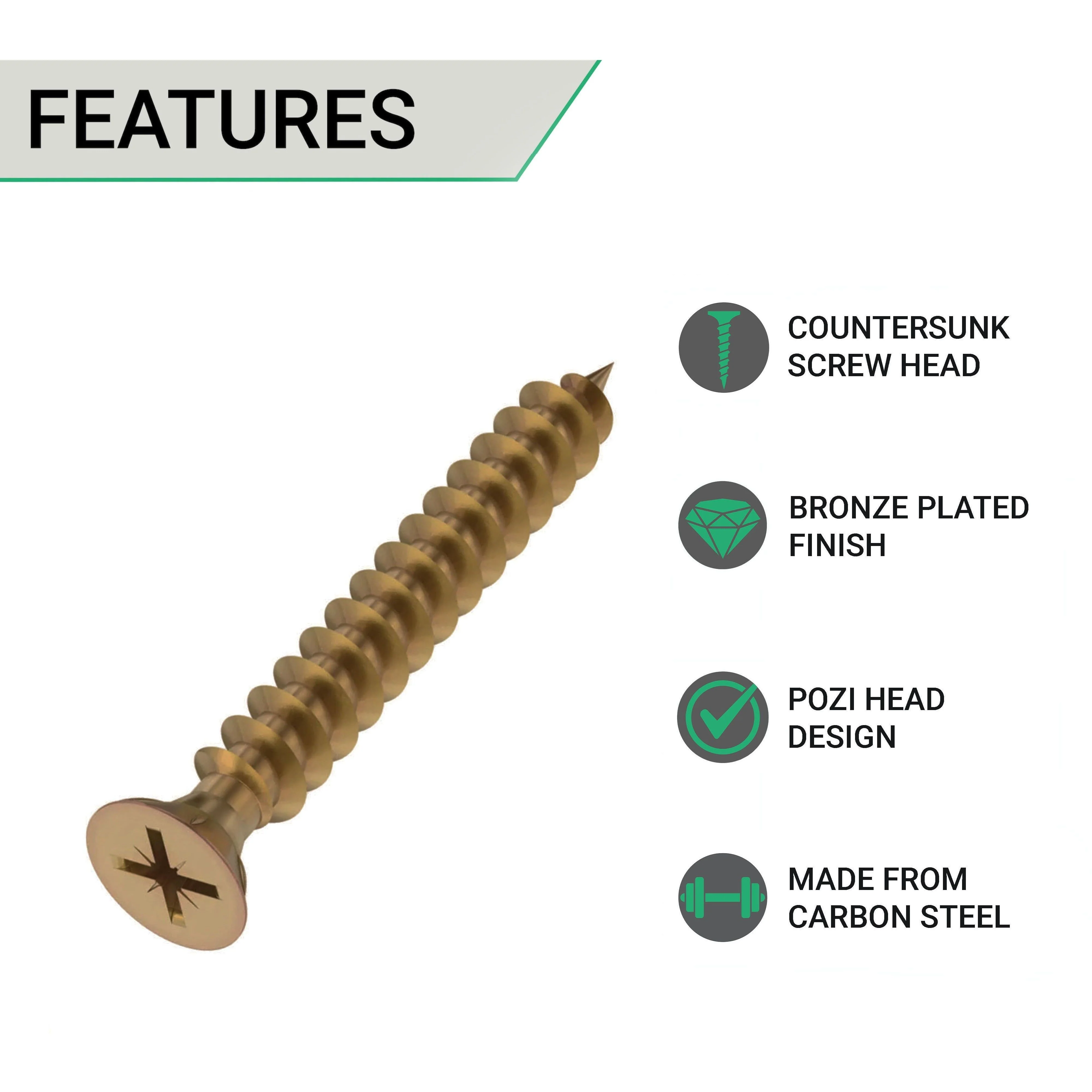 Spare Hinge Screws Pack 100 Pozi Wood Screw Countersunk - 4.0x25mm - Florentine Bronze - Image 2