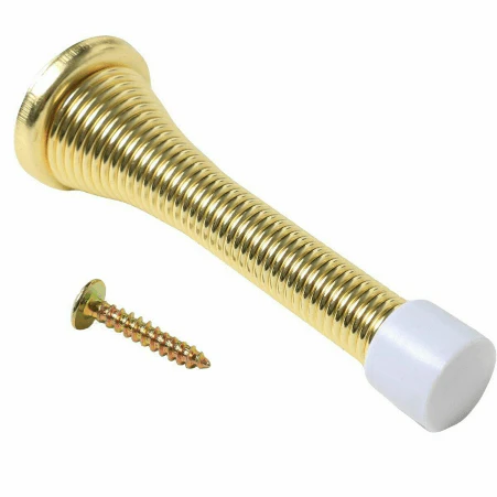 Spring Wall Mounted Door Stop - 75mm - Brass Plated