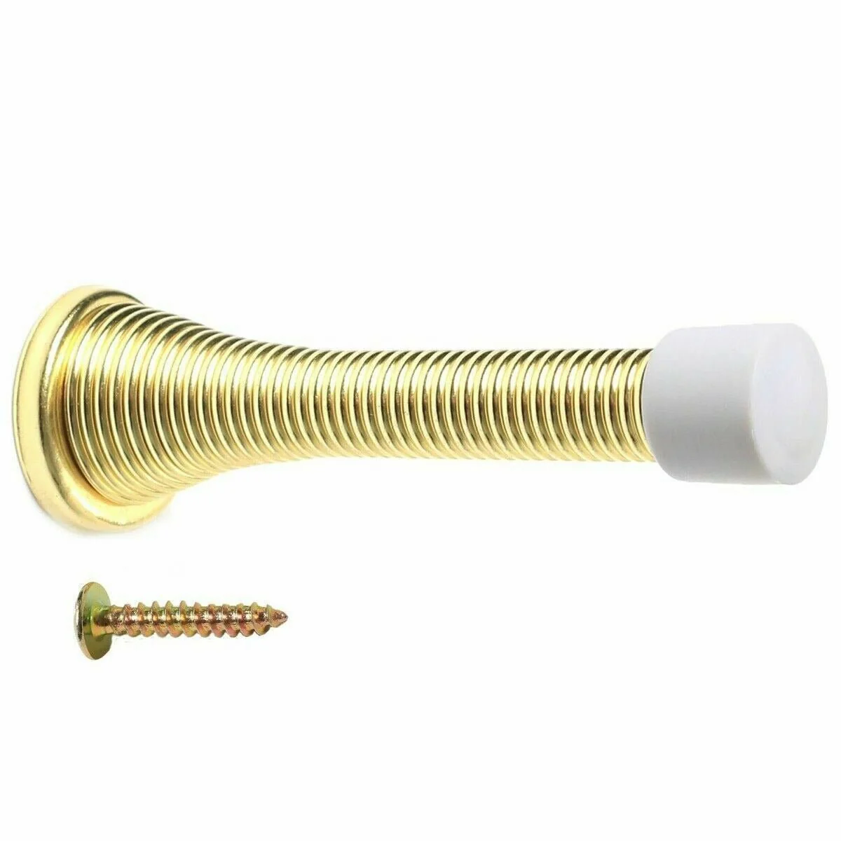 Spring Wall Mounted Door Stop - 75mm - Brass Plated - Image 3