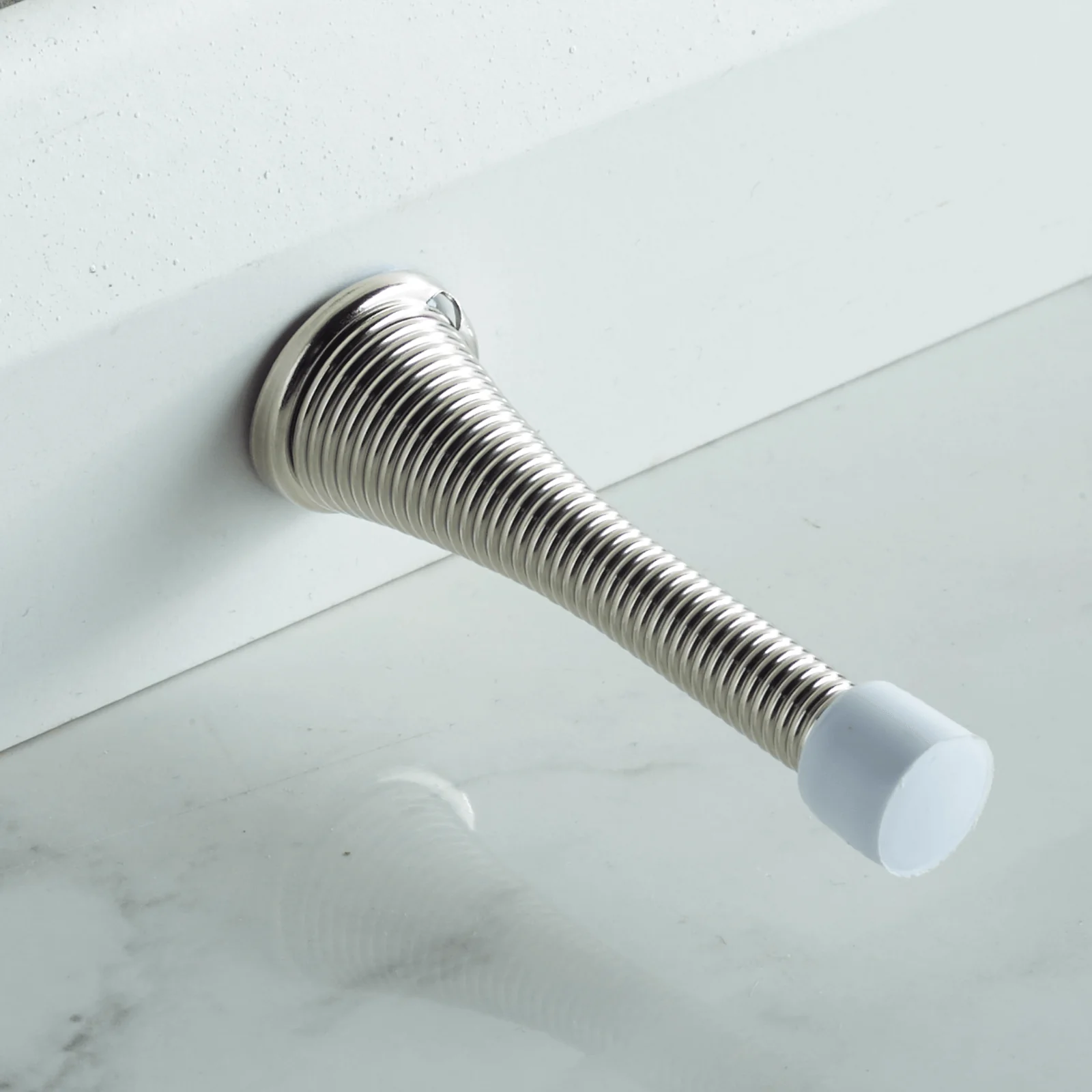 Spring Wall Mounted Door Stop - 75mm - Nickel Plated - Image 3