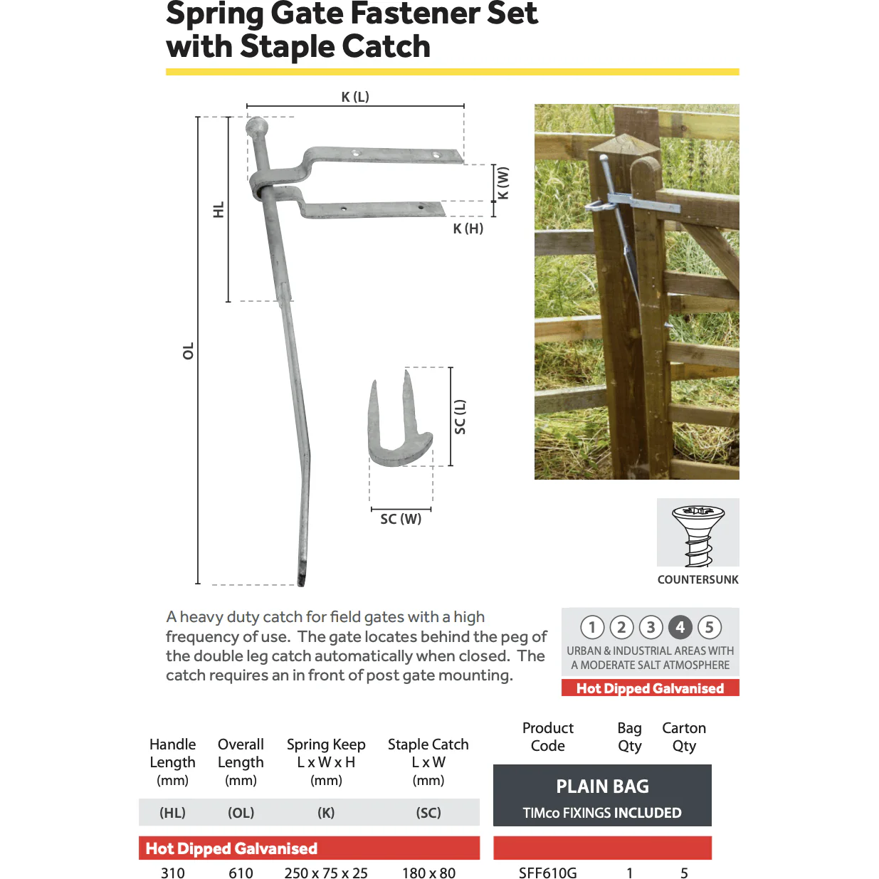 Spring Gate Fastener Set With Staple Catch - 600mm / 24 inch - Hot Dipped Galvanised - Image 3