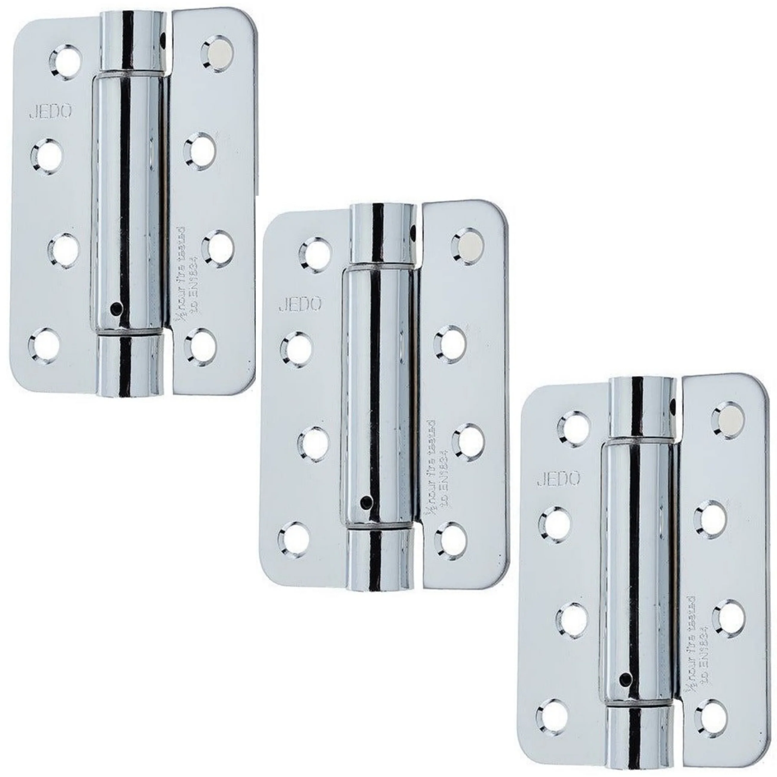 Spring Hinges Single Action Fire Door Pack 3 Self Closing - RADIUS CORNERS - 102x76x2.7mm - Polished Chrome - Pack of 3