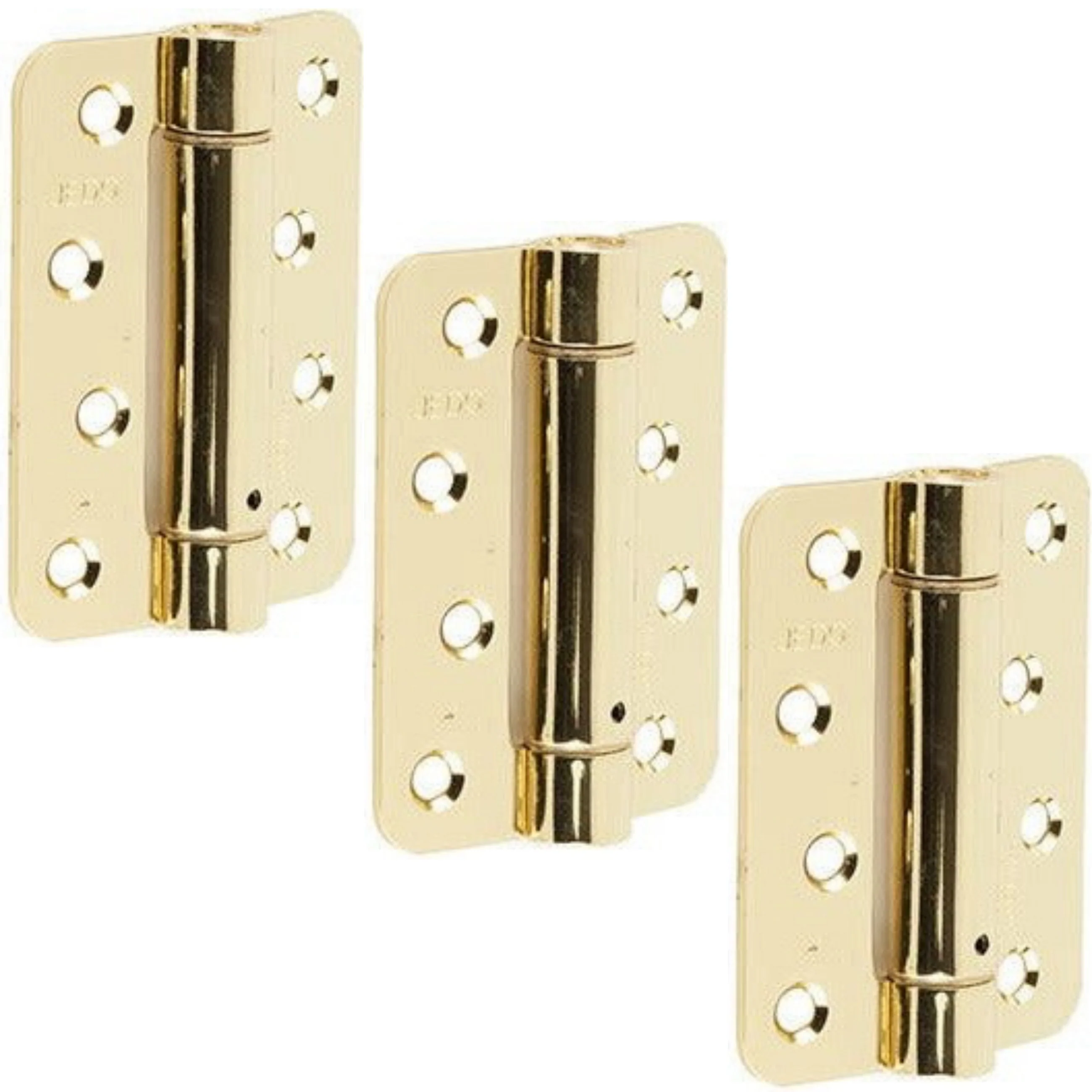 Spring Hinges Single Action Fire Door Pack 3 Self Closing - RADIUS CORNERS - 102x76x2.7mm - Brass Plated - Pack of 3