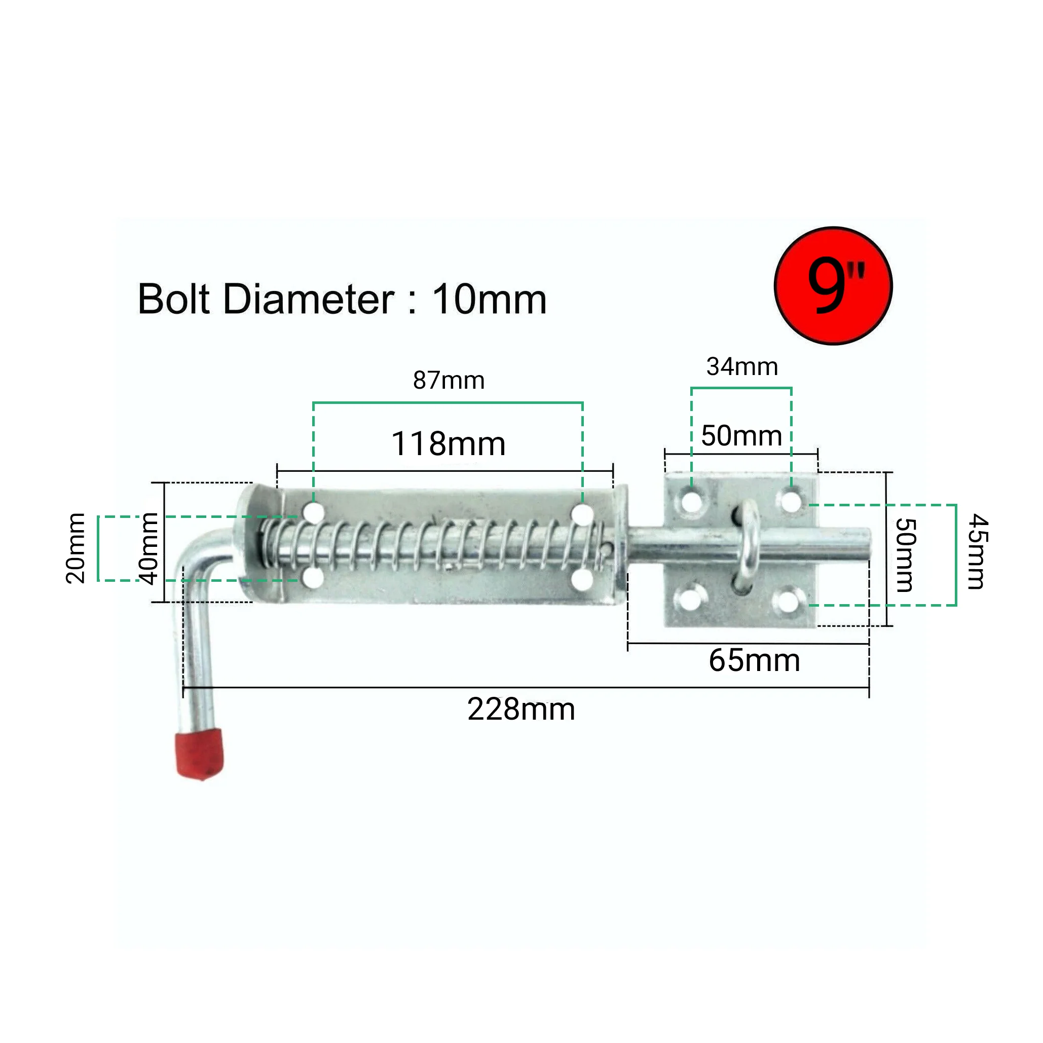Heavy Duty Spring Loaded Animal Bolt - 225mm - Galvanised - Image 3