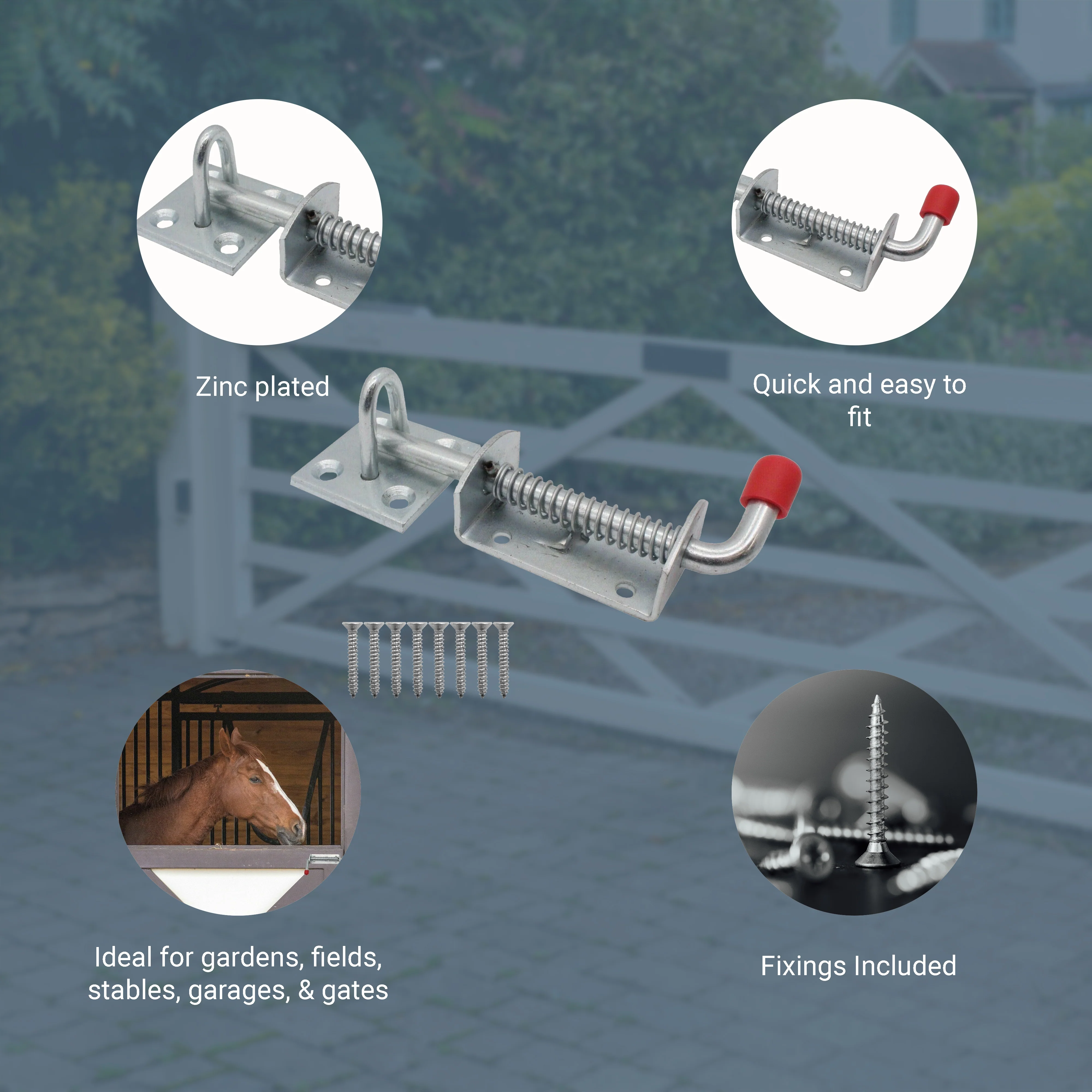 Heavy Duty Spring Loaded Animal Bolt - 225mm - Galvanised - Image 4