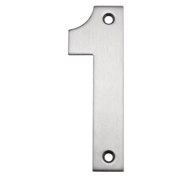 Stainless Numeral 1 House Building Number - Screw Fixed - 102mm - Satin Stainless