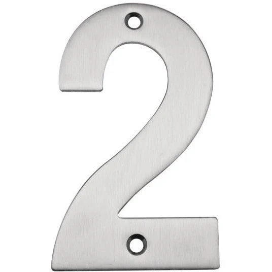 Stainless Numeral 2 House Building Number - Screw Fixed - 102mm - Satin Stainless