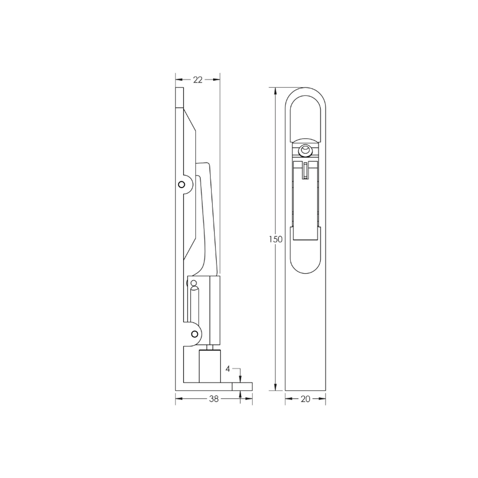 Stainless Steel Lever Action Flushbolts Square & Radiused Forend Satin Brass - Image 2