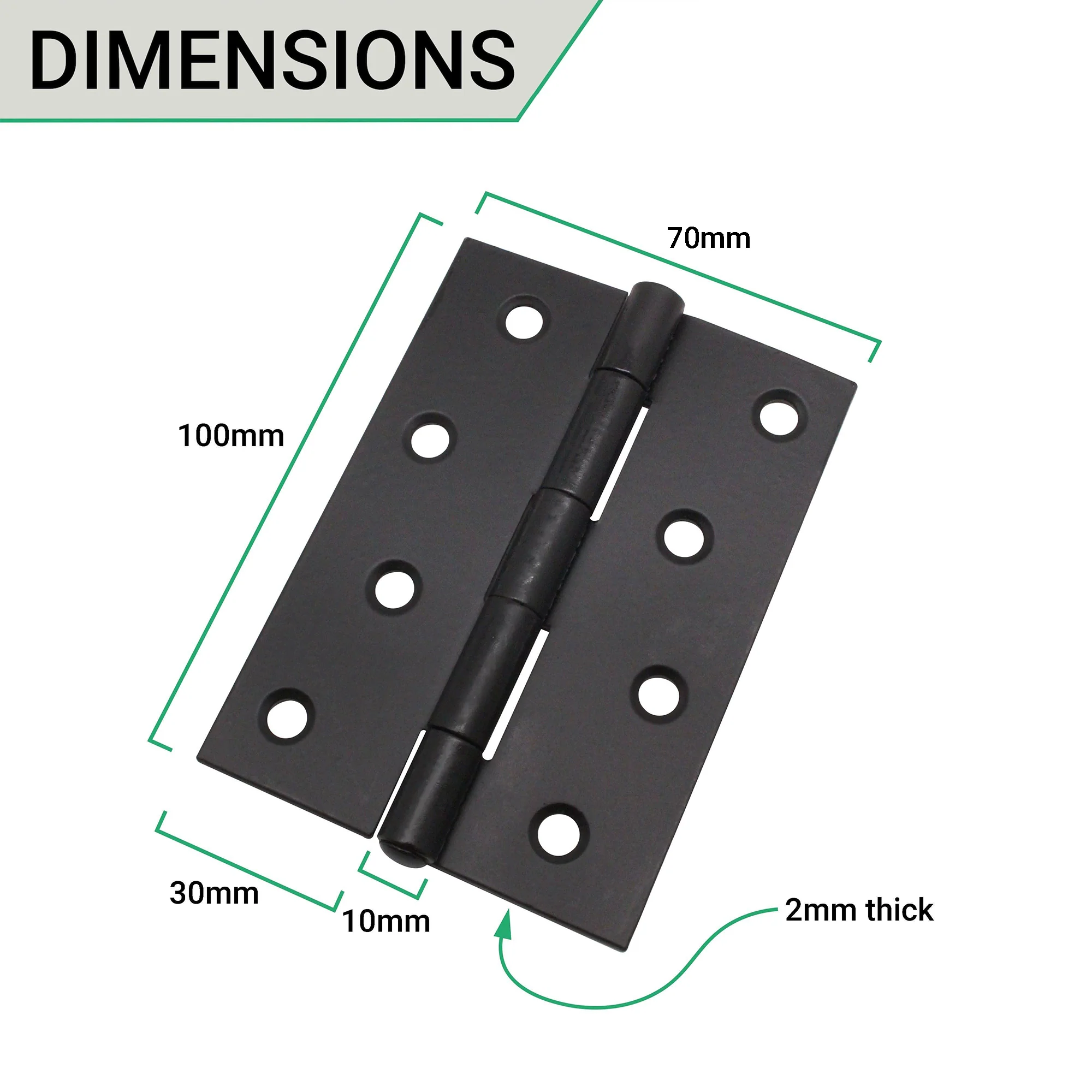 Steel Butt Hinges 1838 Fixed Pin Pattern - 102x70x2mm - Black Plated - Pair - EXCLUDING Screws - Image 2
