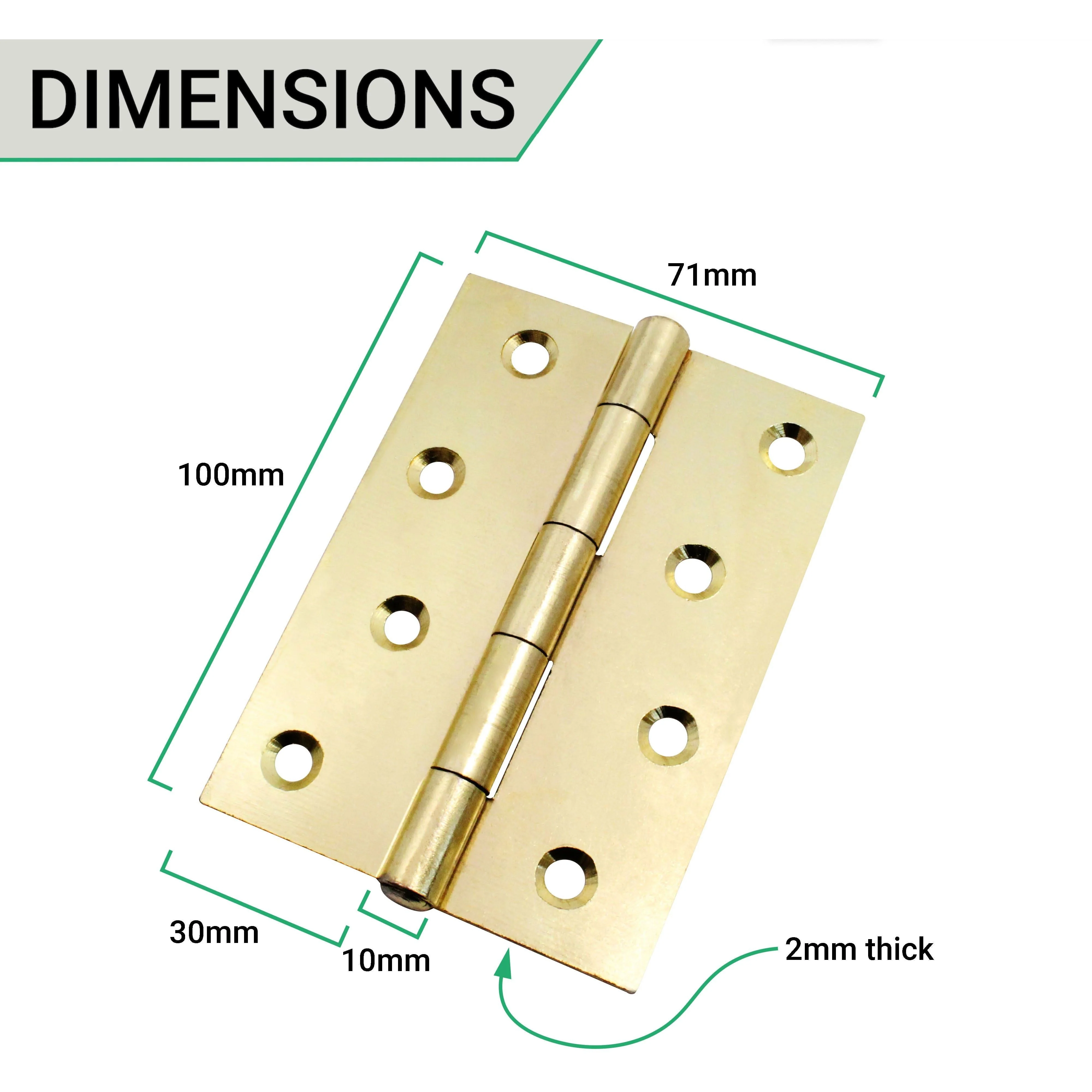 Steel Butt Hinges 1838 Fixed Pin Pattern - 102x67x2mm - Brass Plated - Pair - EXCLUDING Screws - Image 2