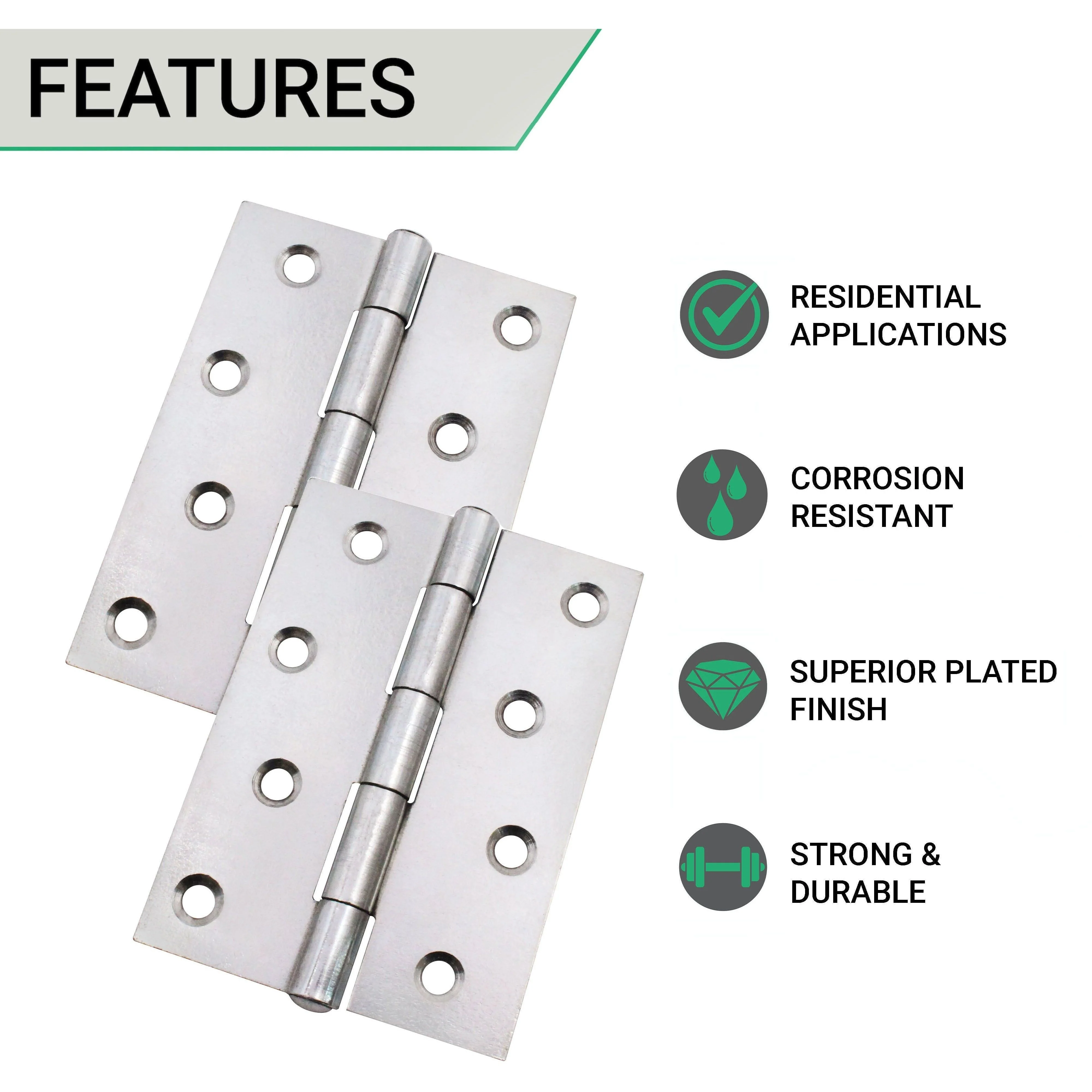 Steel Butt Hinges 1838 Fixed Pin Pattern - 102x67x2mm - Zinc Plated - Pair - EXCLUDING Screws - Image 6