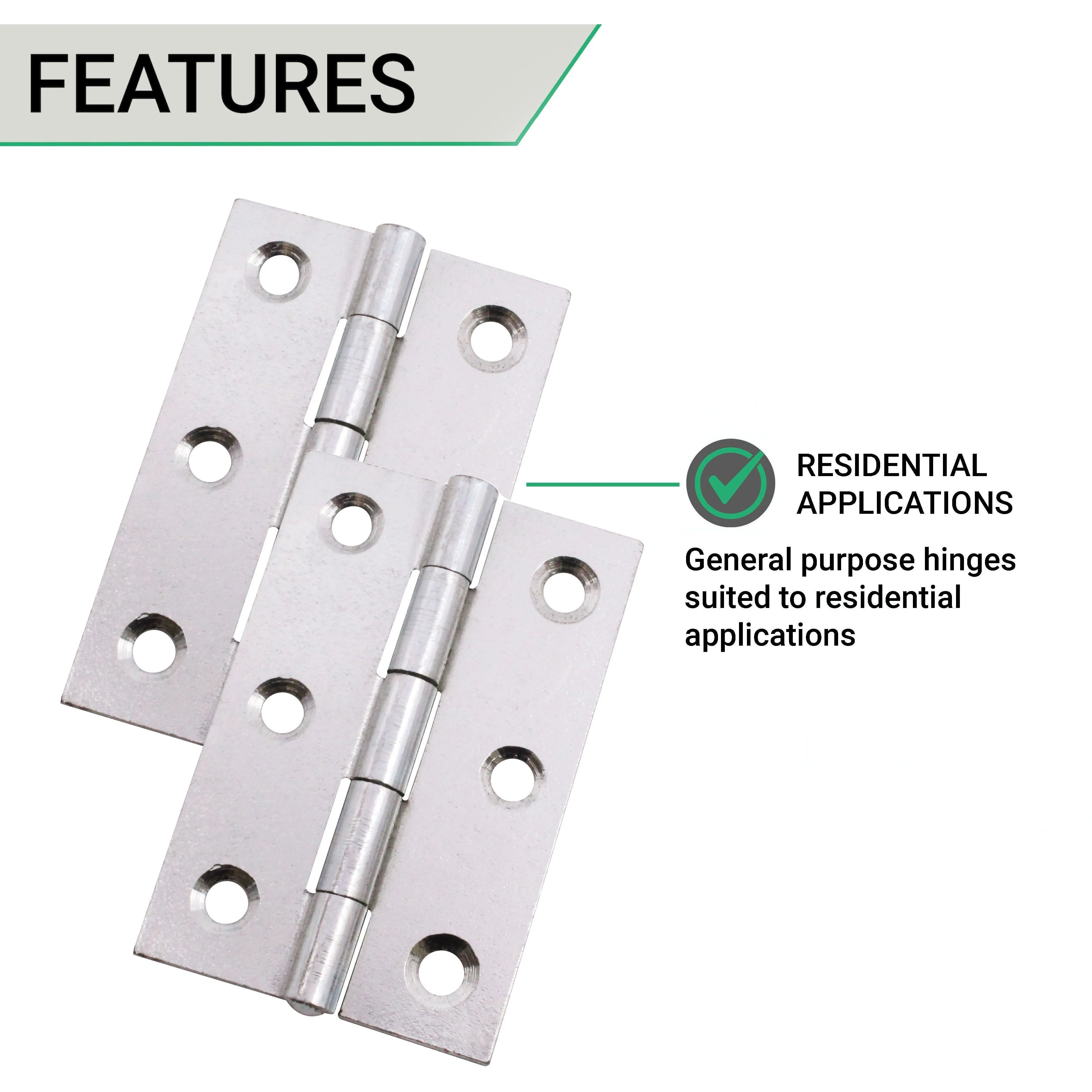 Steel Butt Hinges 1838 Fixed Pin Pattern - 76x51x1.5mm - Zinc Plated - Pair - EXCLUDING Screws - Image 4