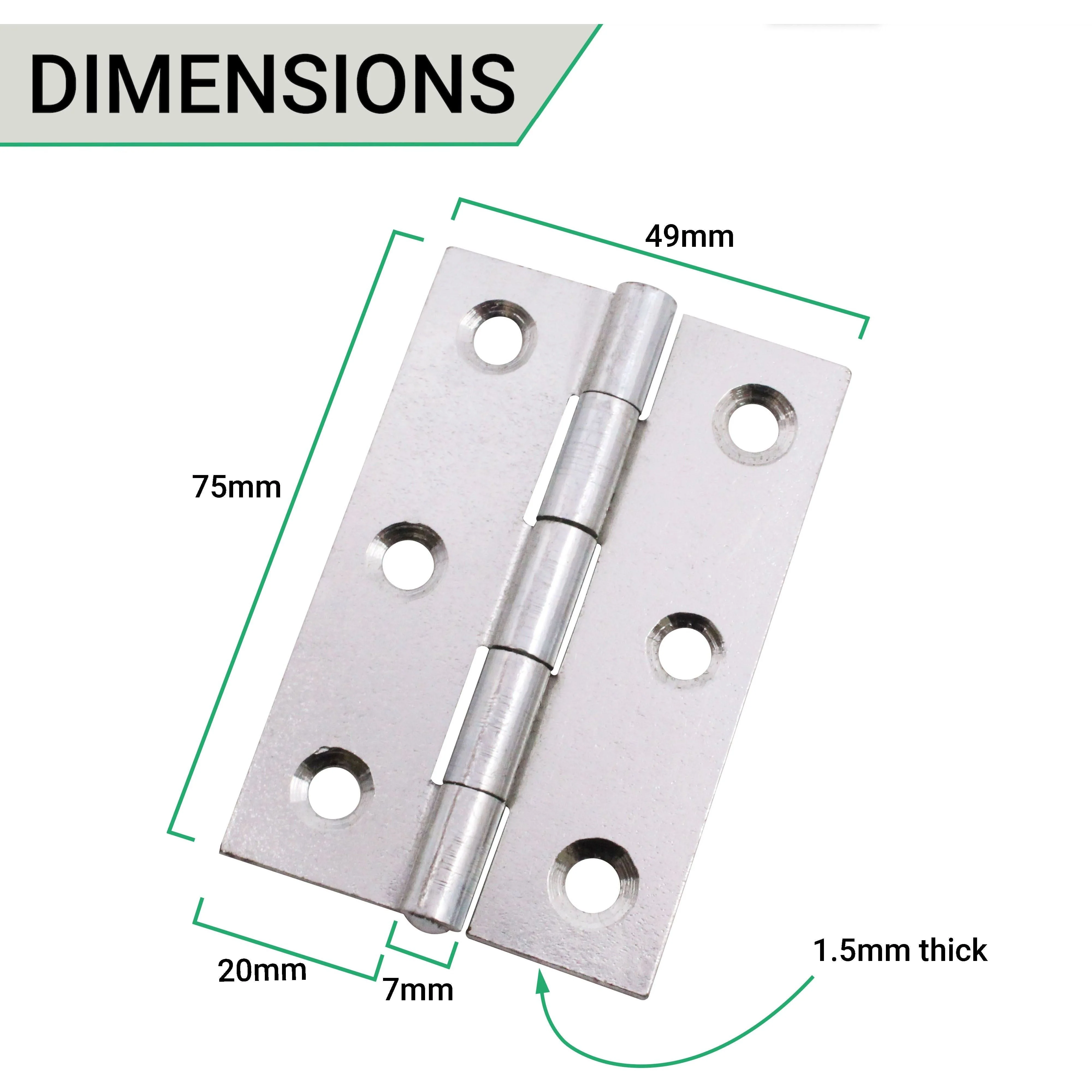 Steel Butt Hinges 1838 Fixed Pin Pattern - 76x51x1.5mm - Zinc Plated - Pair - EXCLUDING Screws - Image 5