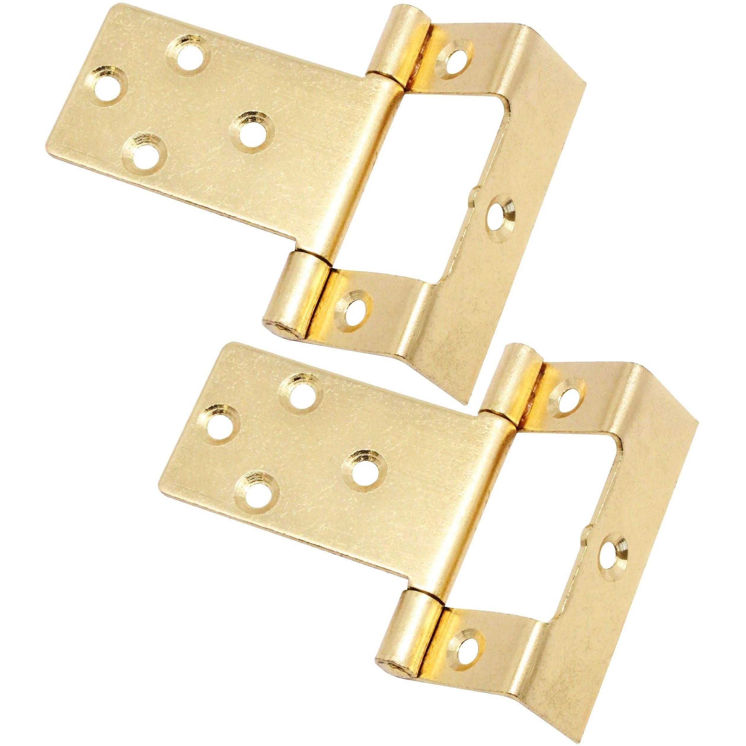 Steel Cranked Flush Cabinet Hinges - 50mm - Brass Plated - Pair - EXCLUDING Screws - Image 2