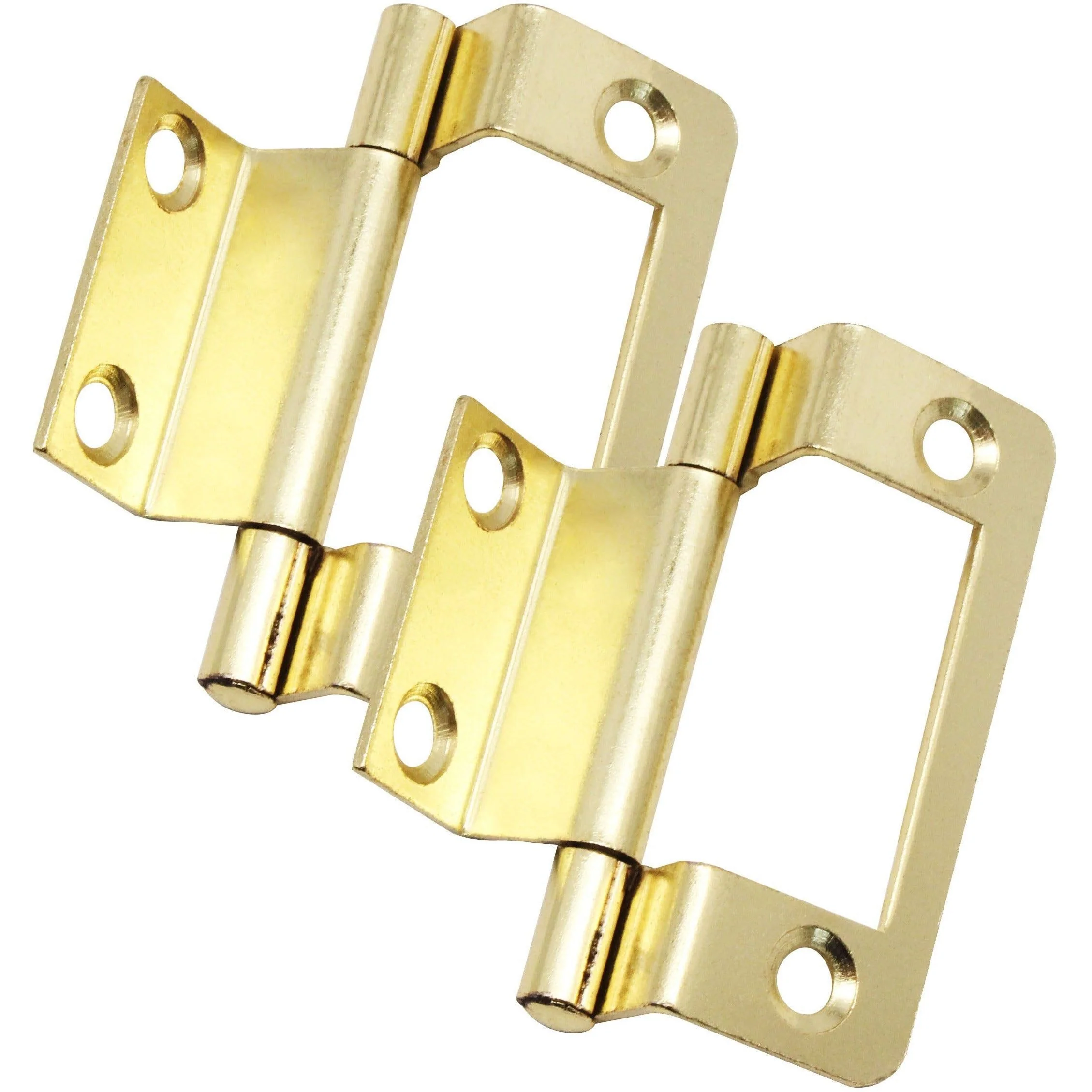 Steel Double Cranked Flush Cabinet Hinges - 50mm - Brass Plated - Pair - EXCLUDING Screws - Image 2