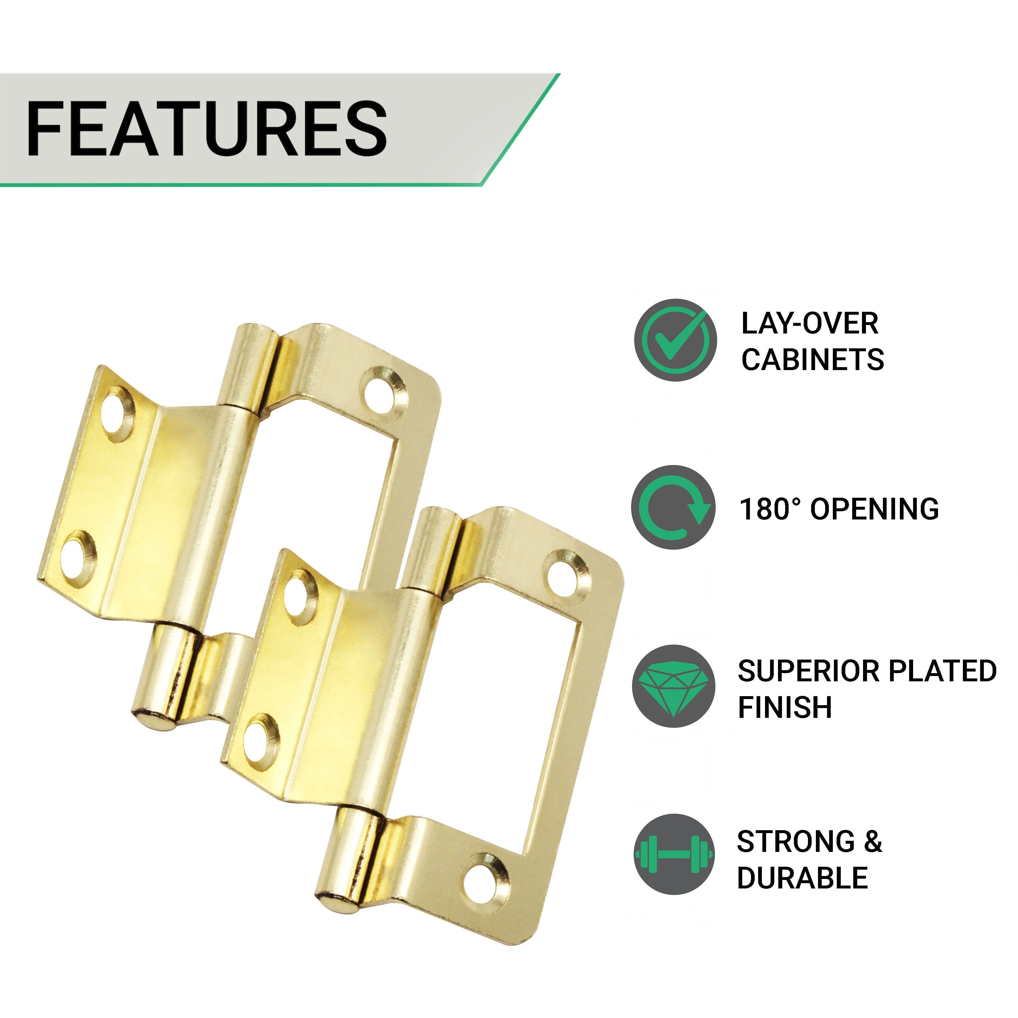 Steel Double Cranked Flush Cabinet Hinges - 50mm - Brass Plated - Pair - EXCLUDING Screws - Image 3