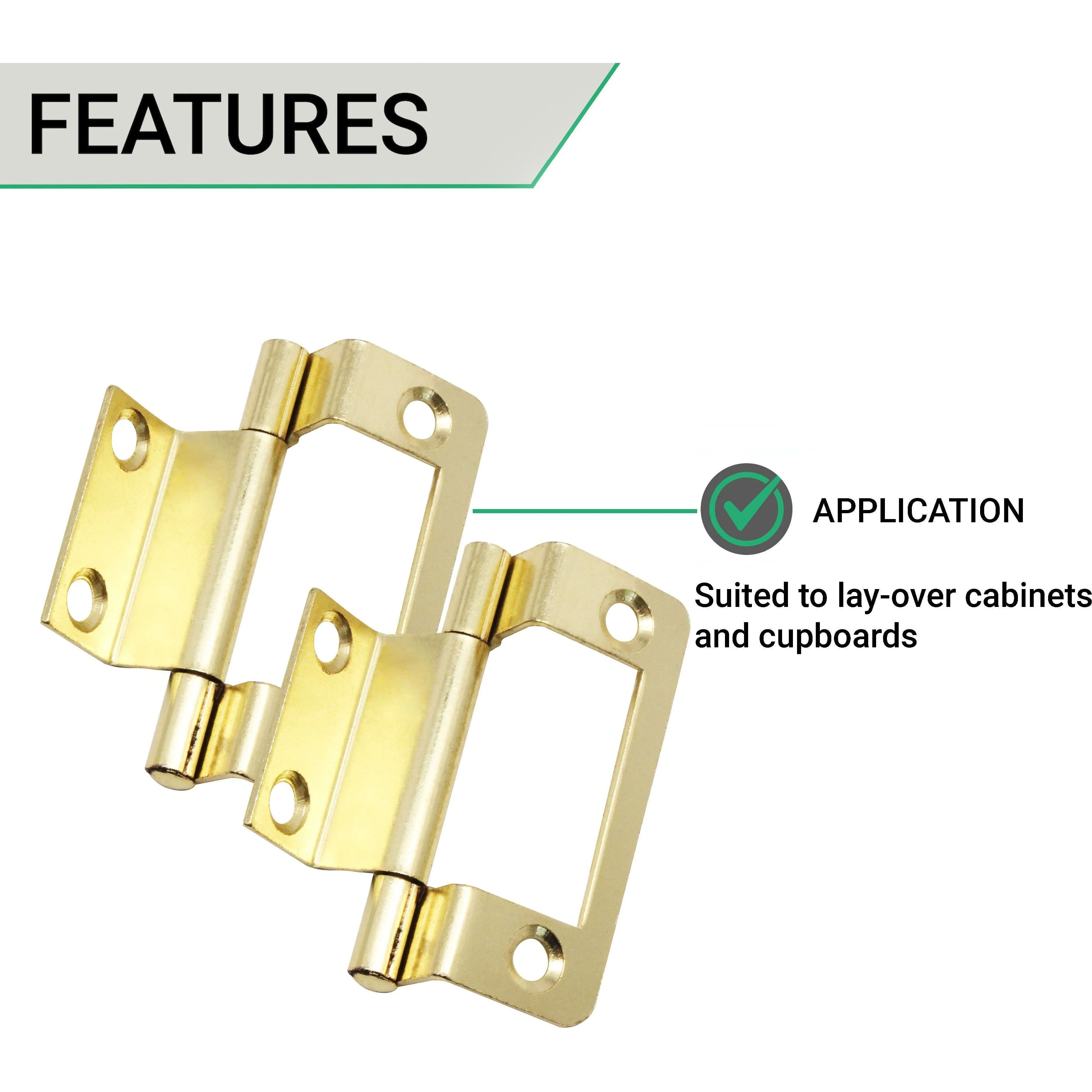 Steel Double Cranked Flush Cabinet Hinges - 50mm - Brass Plated - Pair - EXCLUDING Screws - Image 4