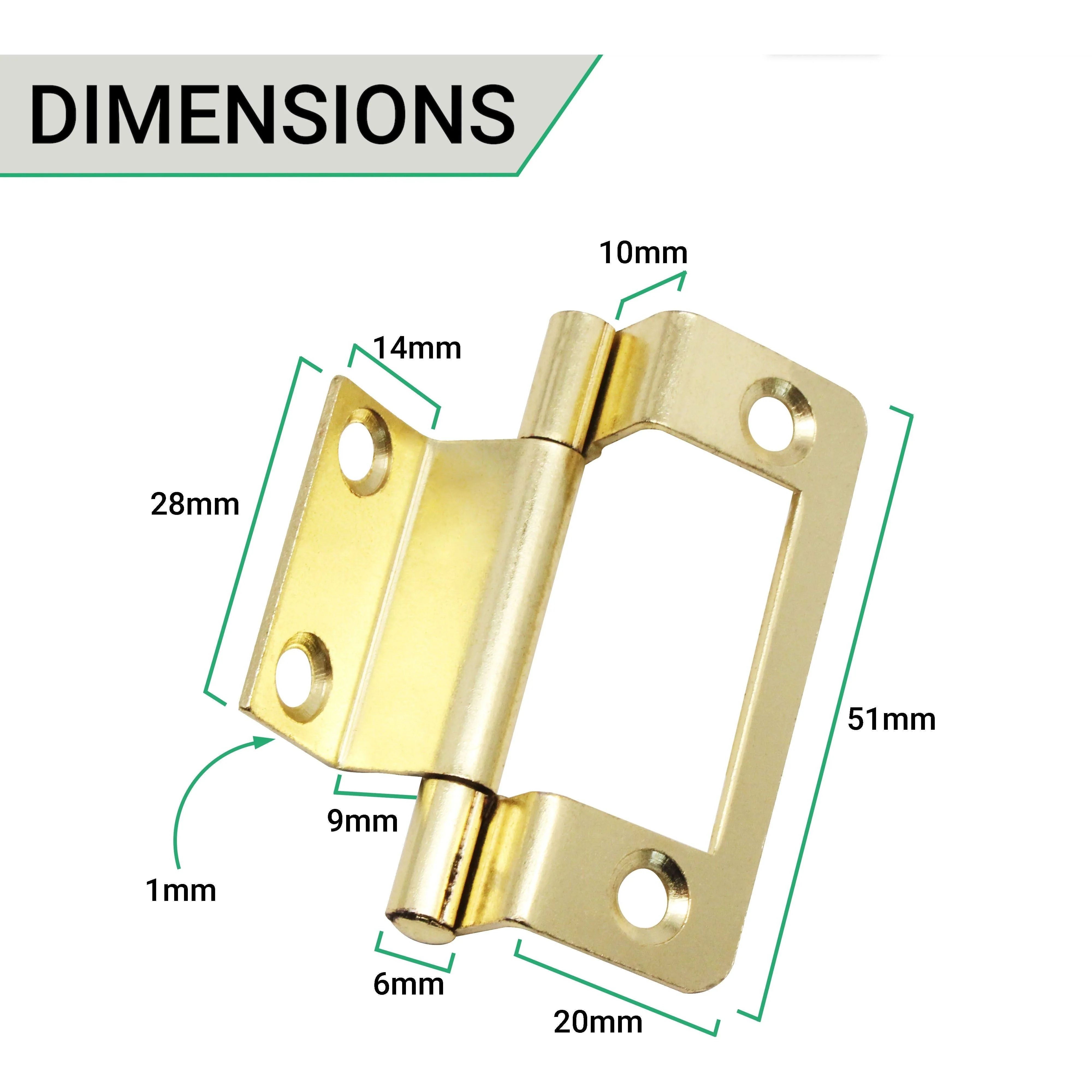 Steel Double Cranked Flush Cabinet Hinges - 50mm - Brass Plated - Pair - EXCLUDING Screws - Image 5