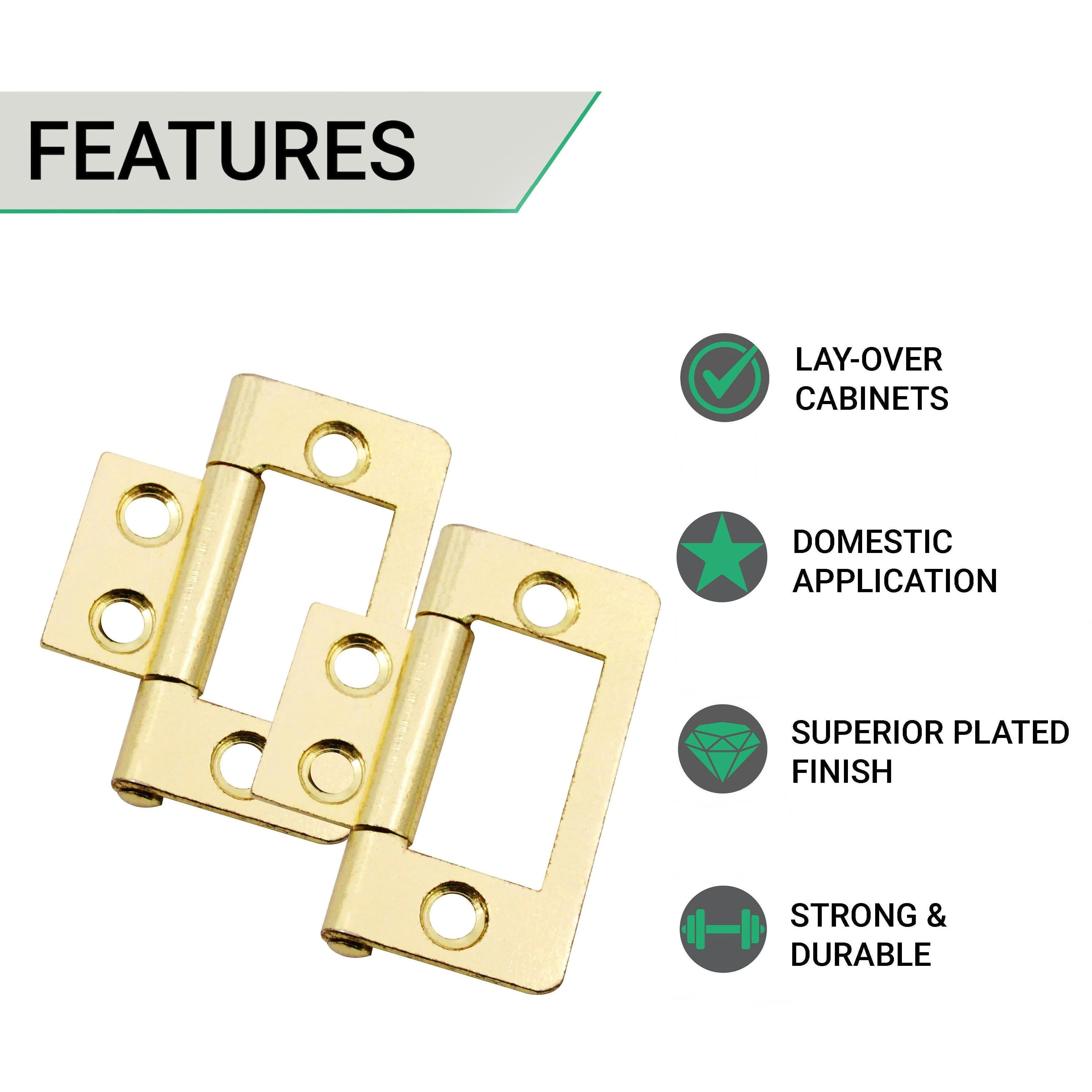 Steel Flush Cabinet Hinges - 40mm - Brass Plated - Pair - EXCLUDING Screws - Image 3