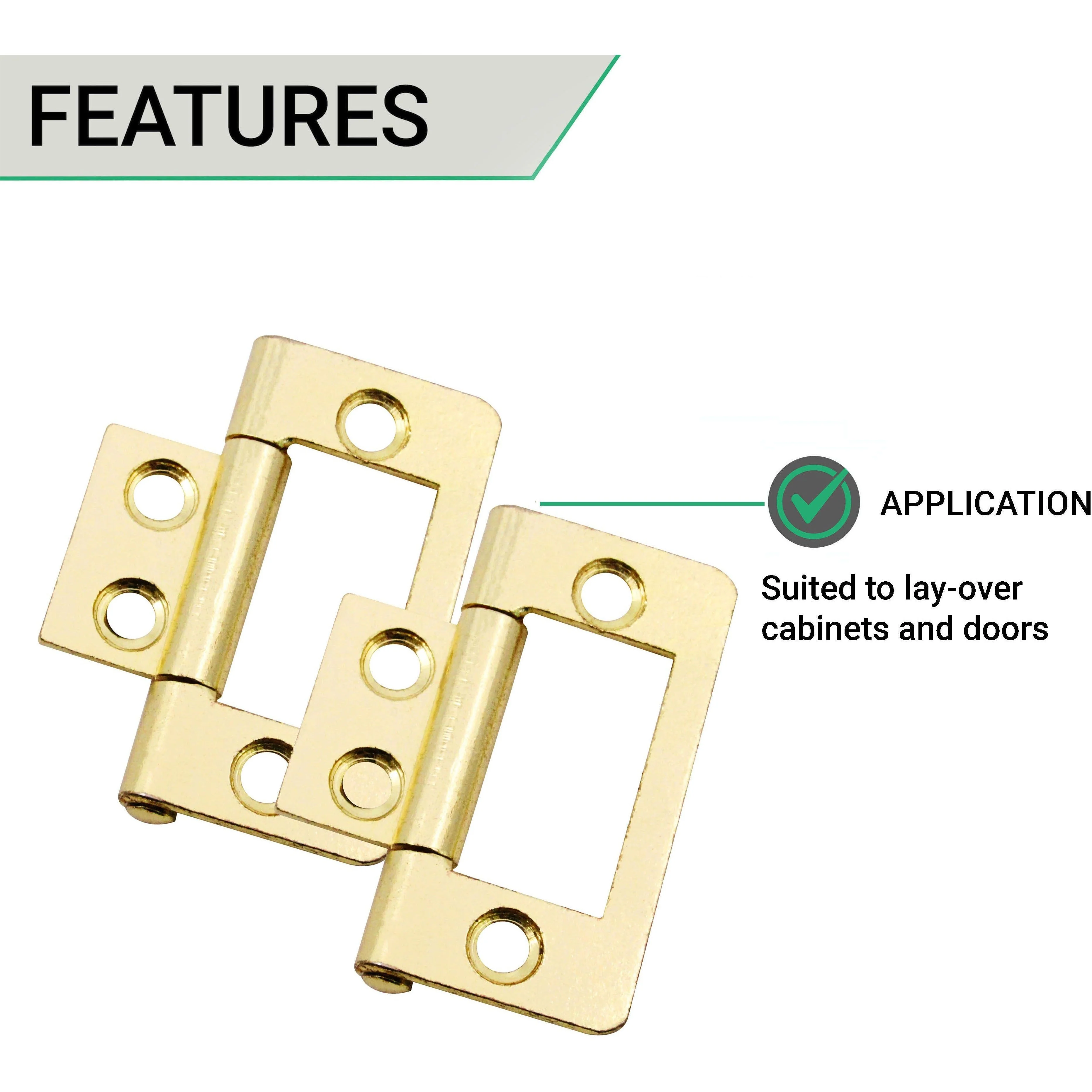 Steel Flush Cabinet Hinges - 40mm - Brass Plated - Pair - EXCLUDING Screws - Image 4