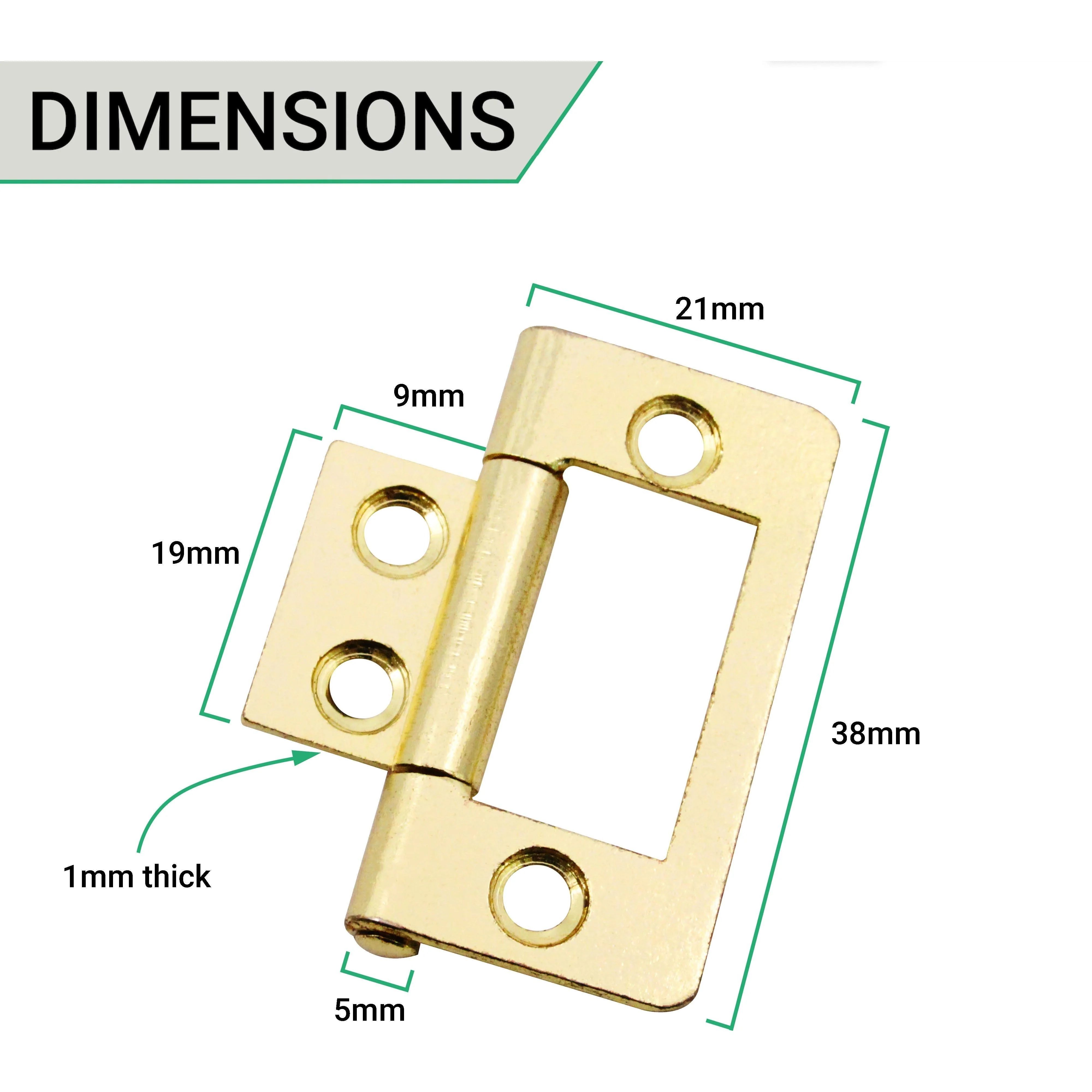 Steel Flush Cabinet Hinges - 40mm - Brass Plated - Pair - EXCLUDING Screws - Image 5
