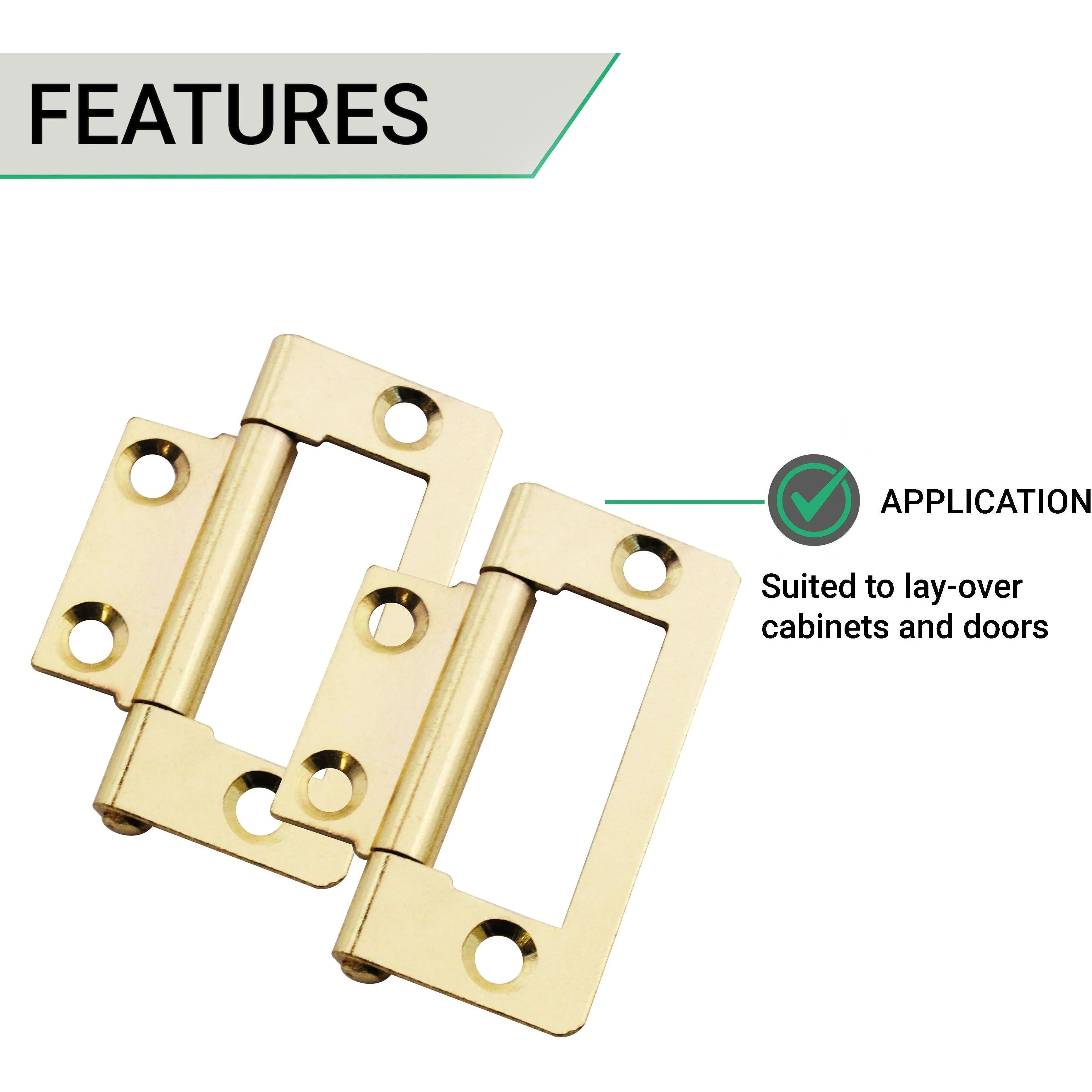 Steel Flush Cabinet Hinges - 50mm - Brass Plated - Pair - EXCLUDING Screws - Image 4