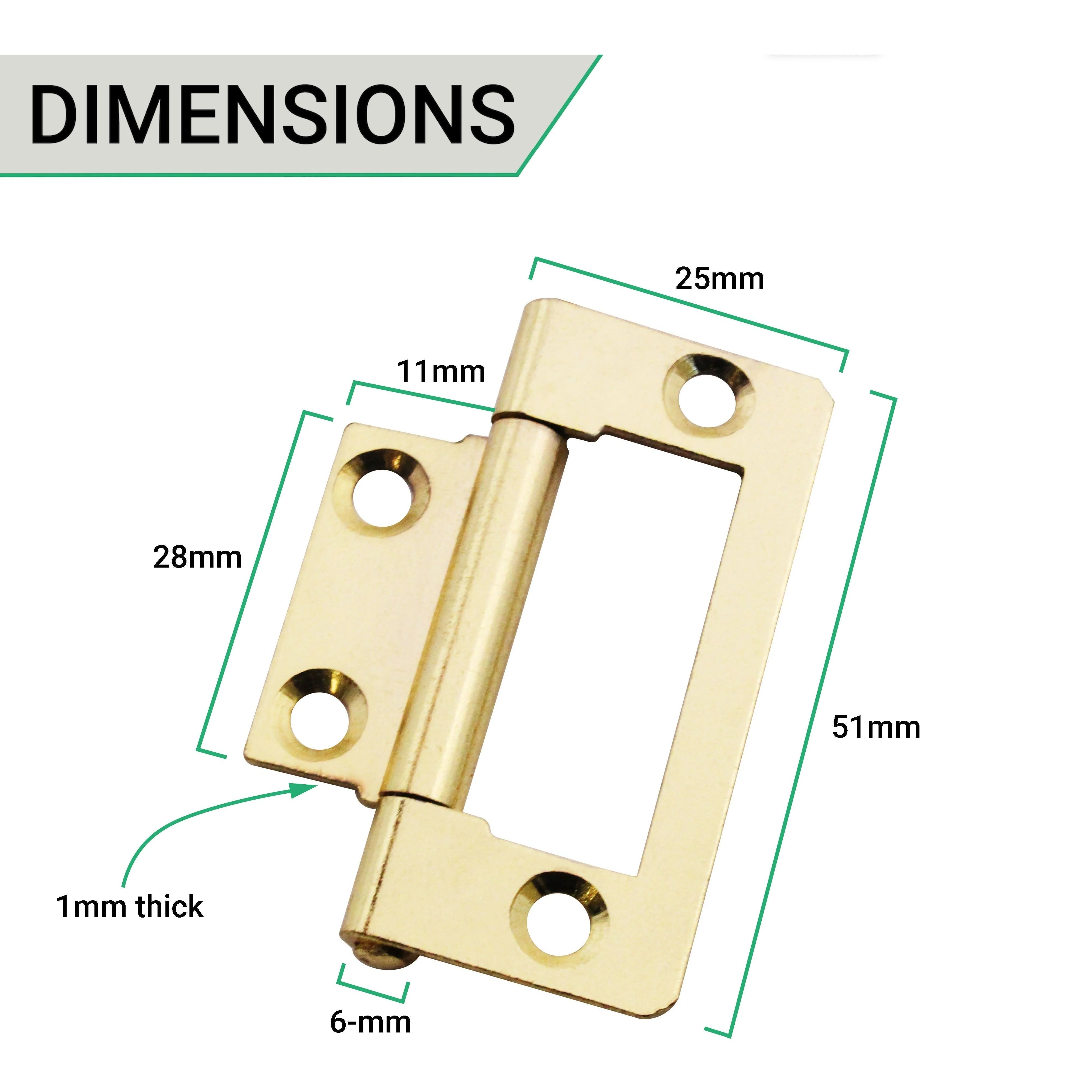 Steel Flush Cabinet Hinges - 50mm - Brass Plated - Pair - EXCLUDING Screws - Image 5