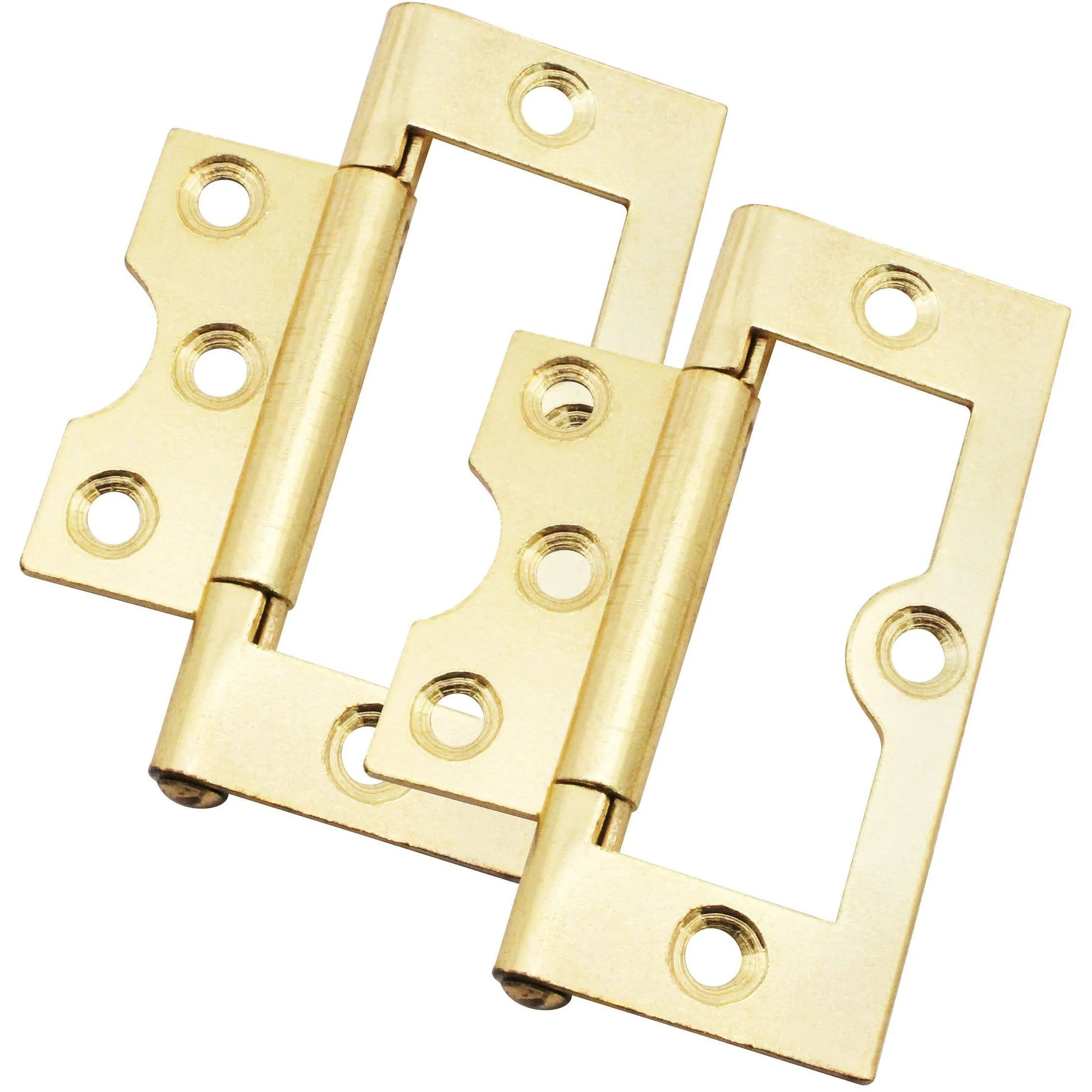 Steel Flush Cabinet Hinges - 75mm - Brass Plated - Pair - EXCLUDING Screws