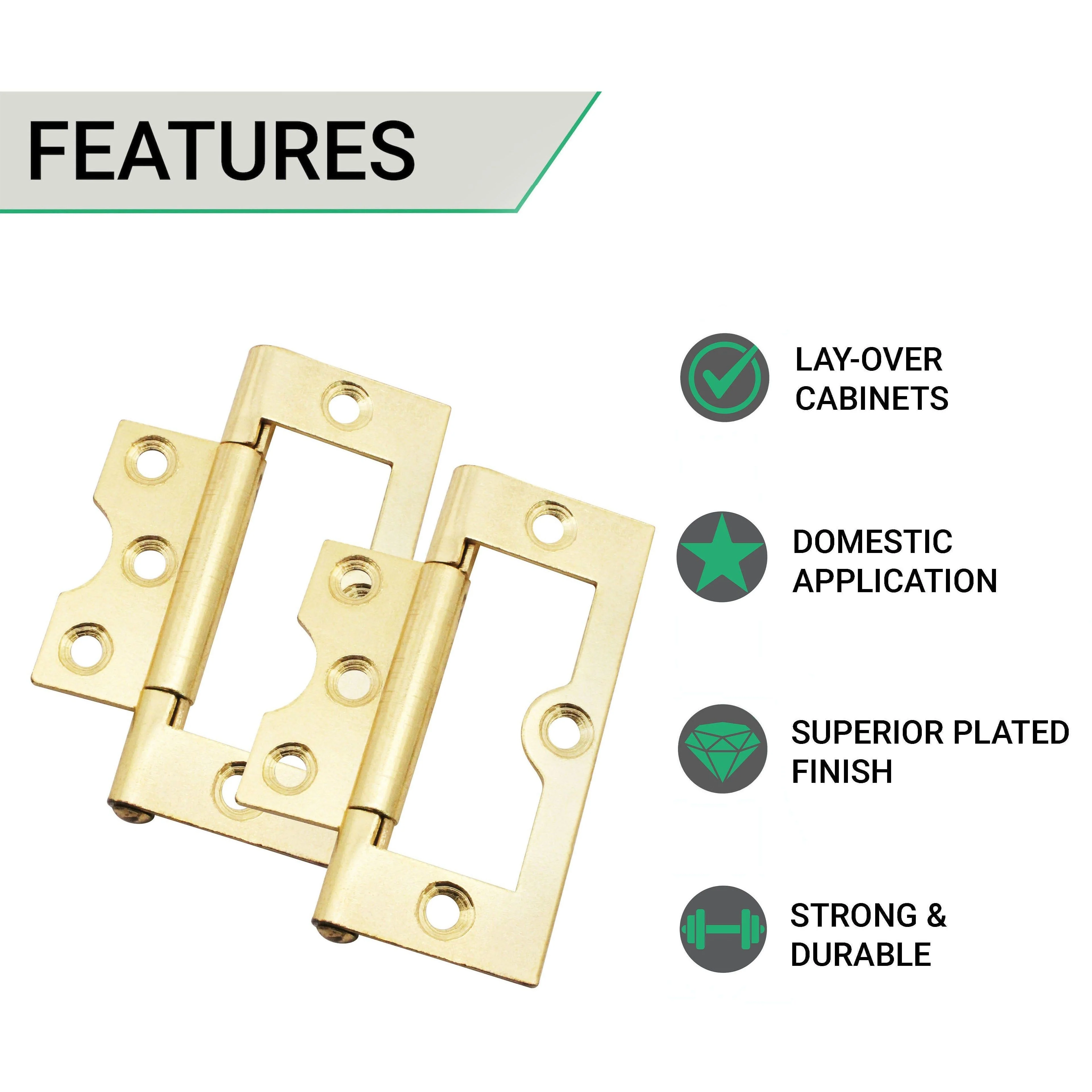 Steel Flush Cabinet Hinges - 75mm - Brass Plated - Pair - EXCLUDING Screws - Image 3