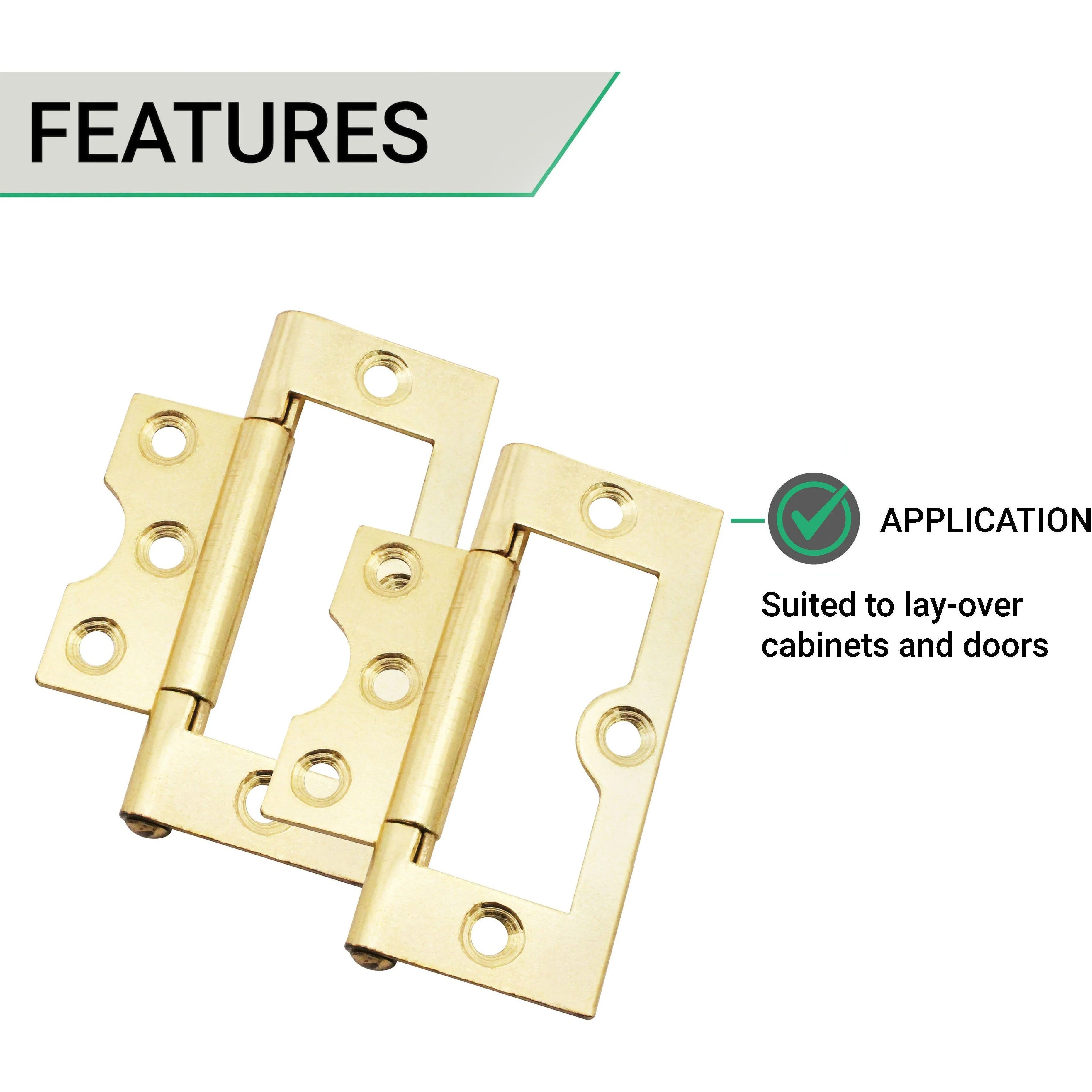 Steel Flush Cabinet Hinges - 75mm - Brass Plated - Pair - EXCLUDING Screws - Image 4