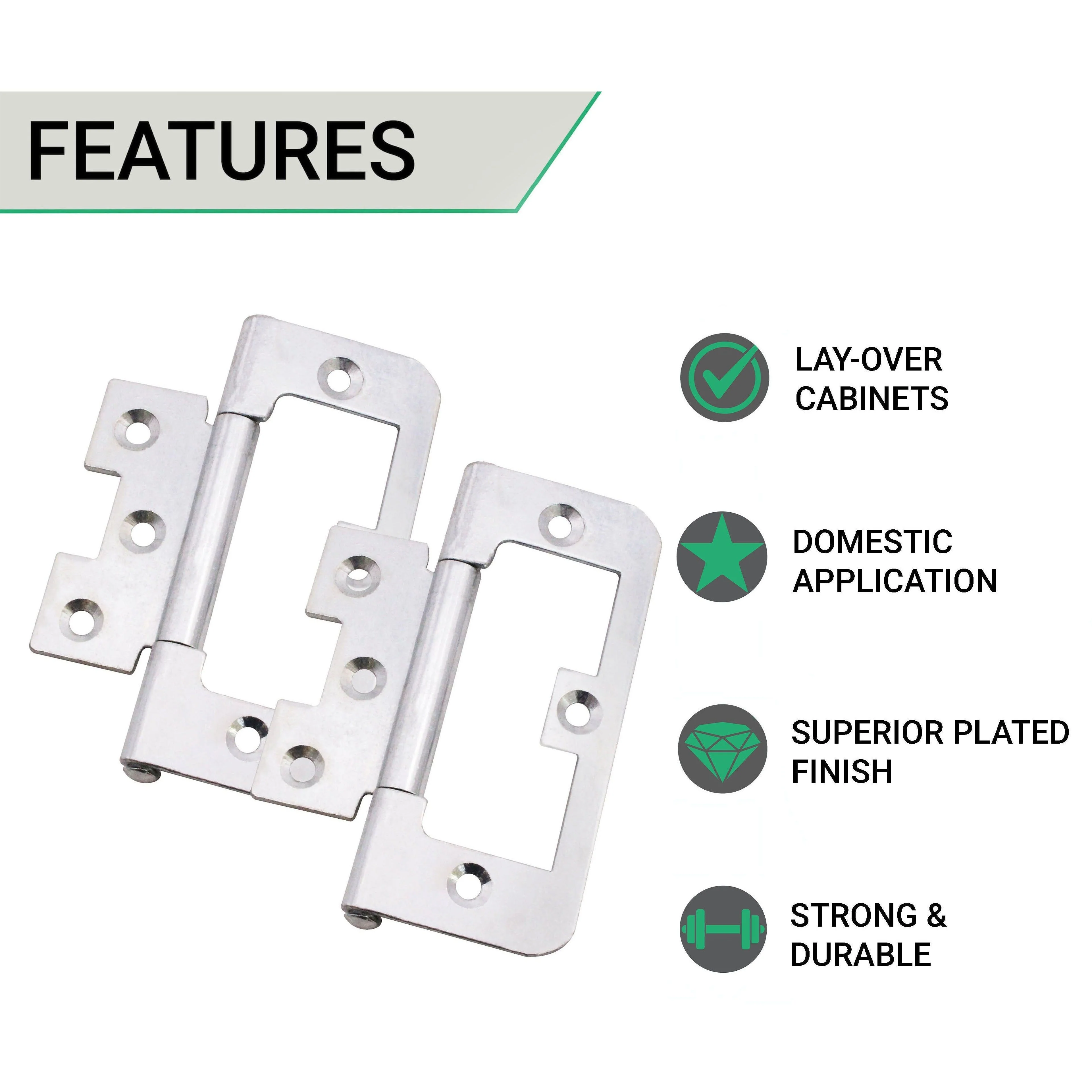 Steel Flush Cabinet Hinges - 75mm - Zinc Plated - Pair - EXCLUDING Screws - Image 3