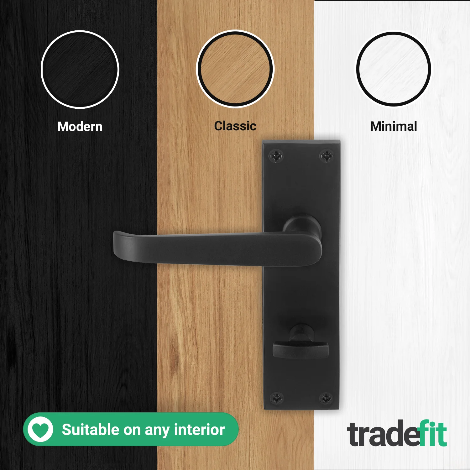 Straight Pattern Black Door Handle Pack - 64mm Bathroom Lock - Image 7