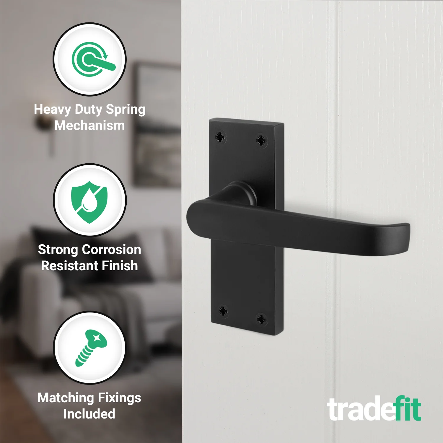 Straight Pattern Black Door Handle Pack - 76mm Latch - Image 4