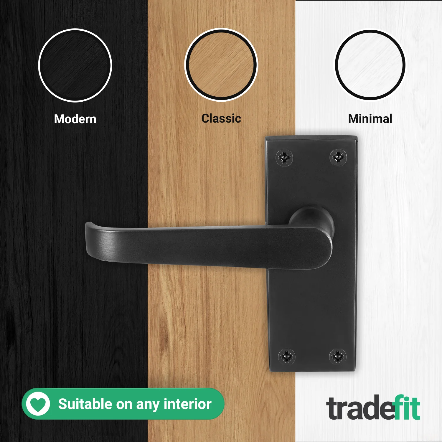 Straight Pattern Black Door Handle Pack - 76mm Latch - Image 7