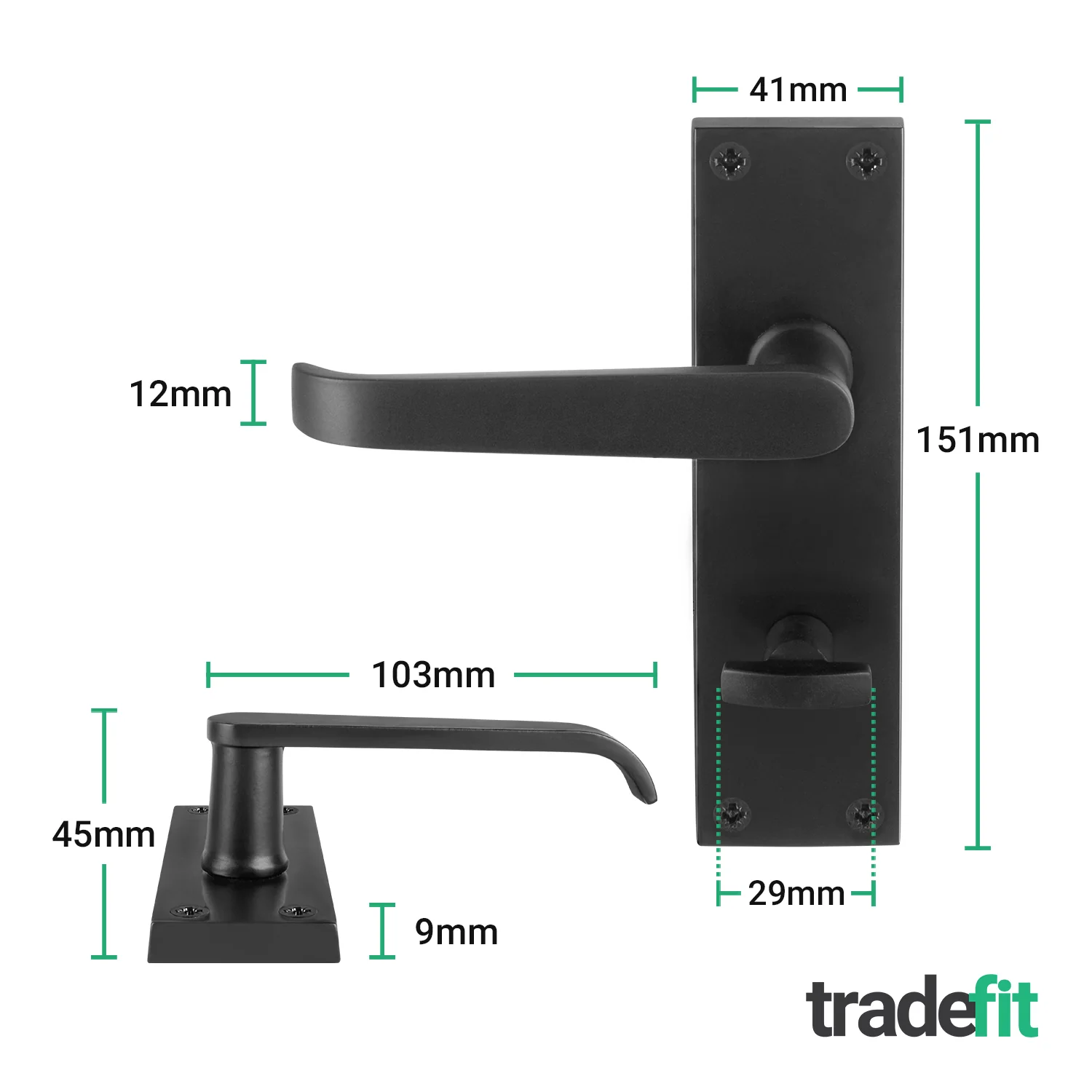 Straight Pattern Black Door Handle Pack - 80mm Bathroom Lock - Image 2