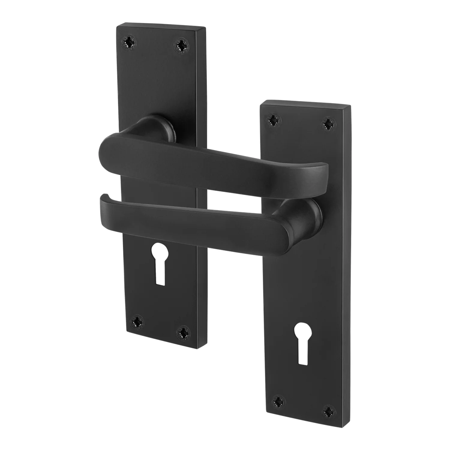 Straight Pattern Black Lock Door Handles - Keyhole