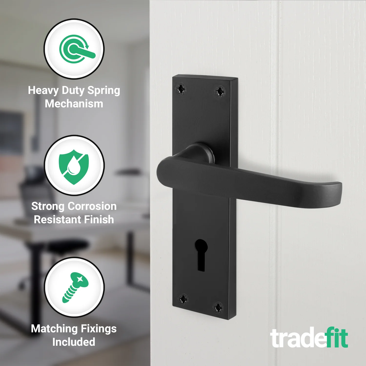 Straight Pattern Black Lock Door Handles - Keyhole - Image 3