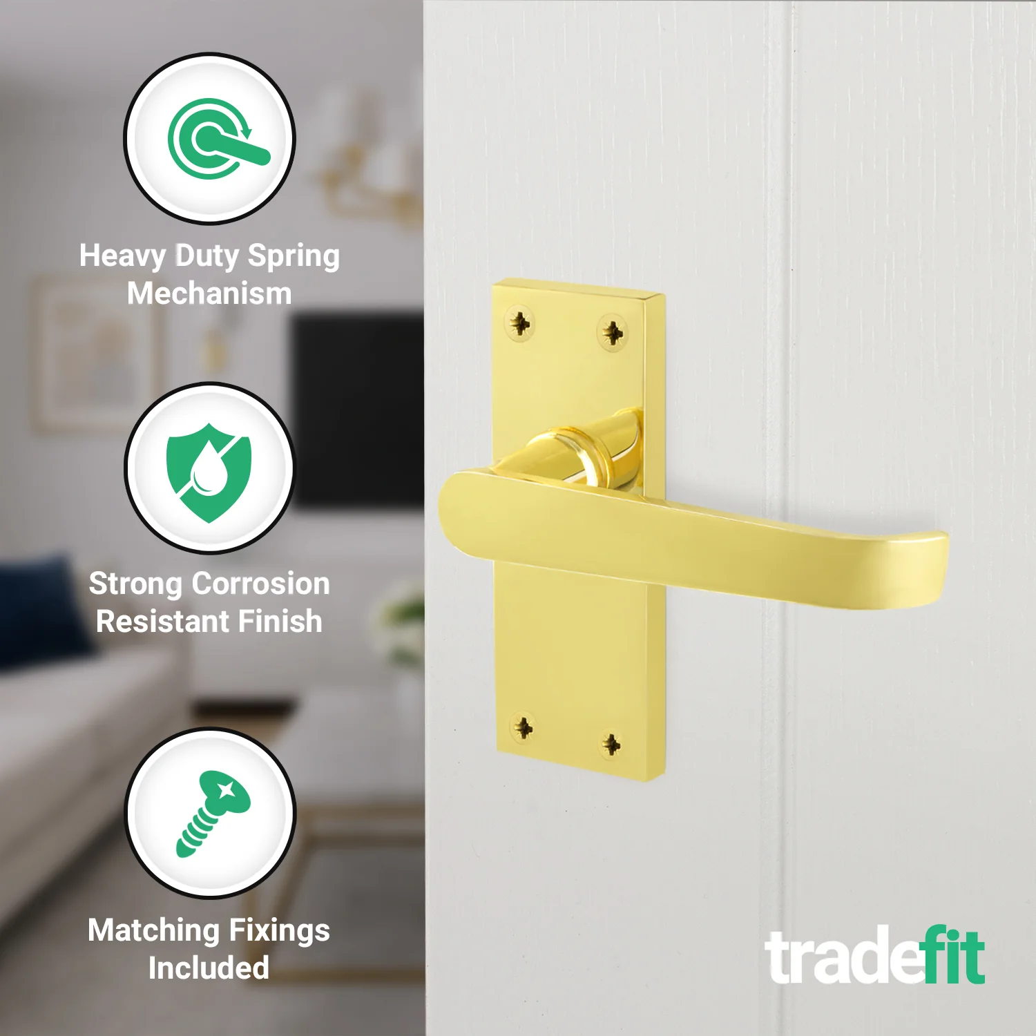Straight Pattern Polished Brass Door Handle Pack - 76mm Latch - Image 4