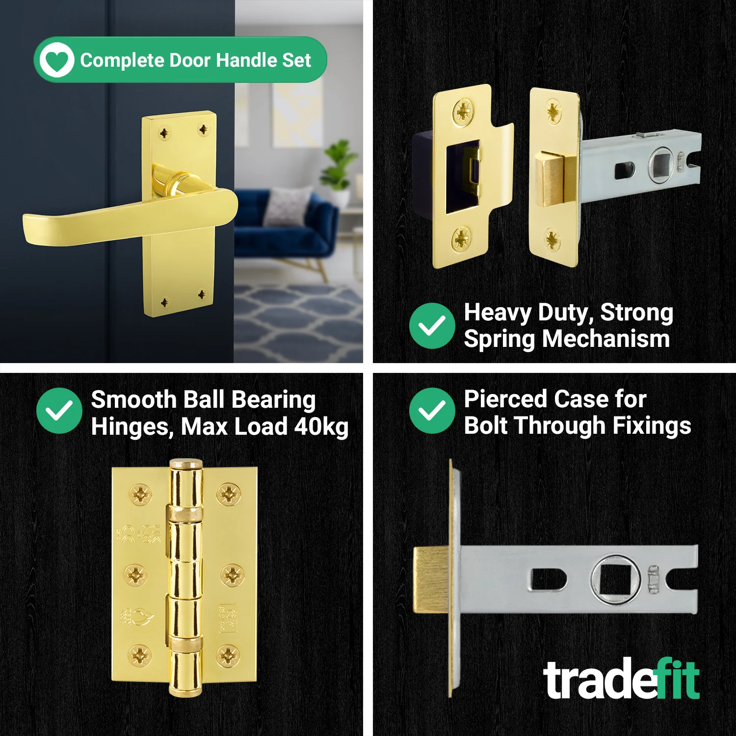 Straight Pattern Polished Brass Door Handle Pack - 76mm Latch - Image 5