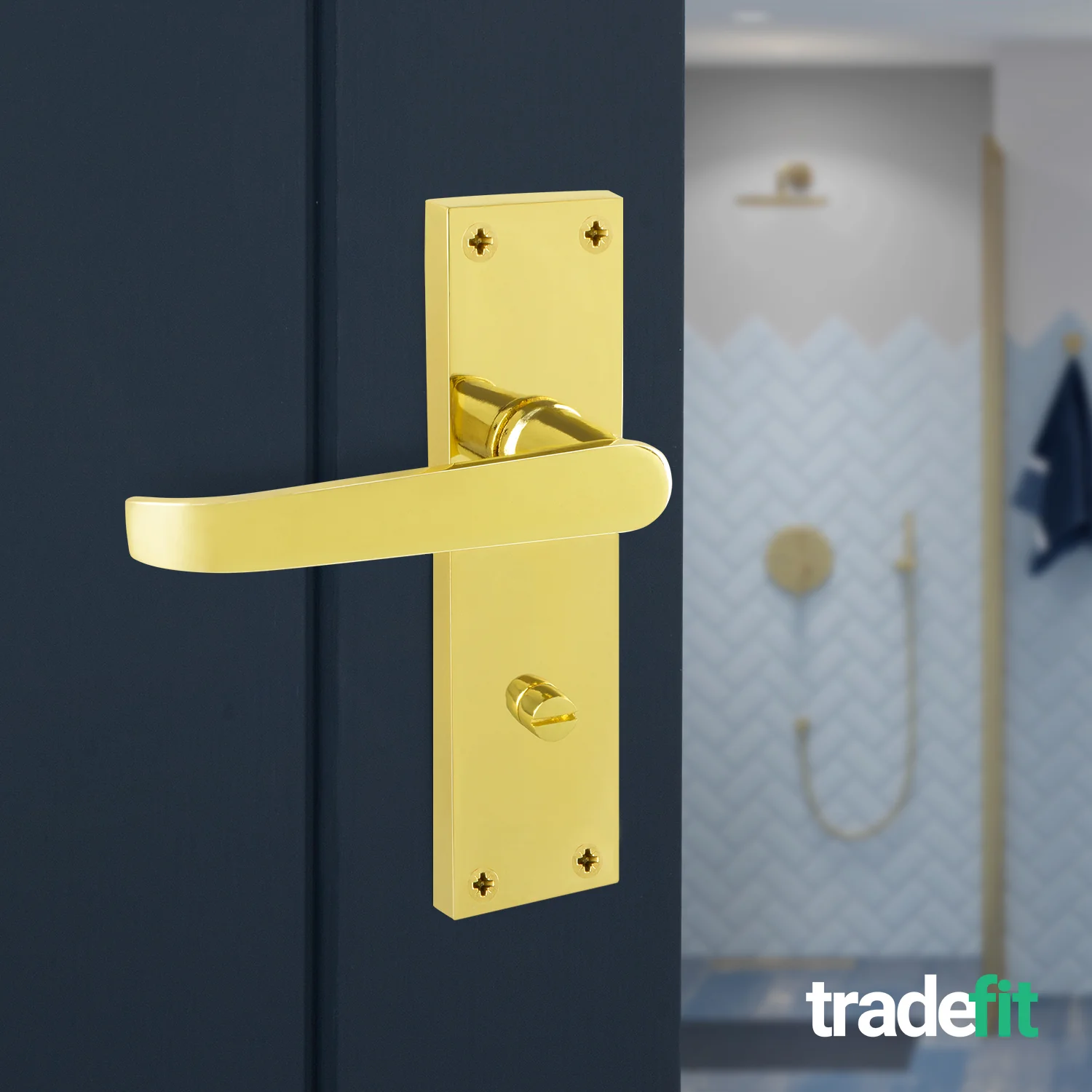 Straight Pattern Polished Brass Door Handle Pack - 80mm Bathroom Lock - Image 6